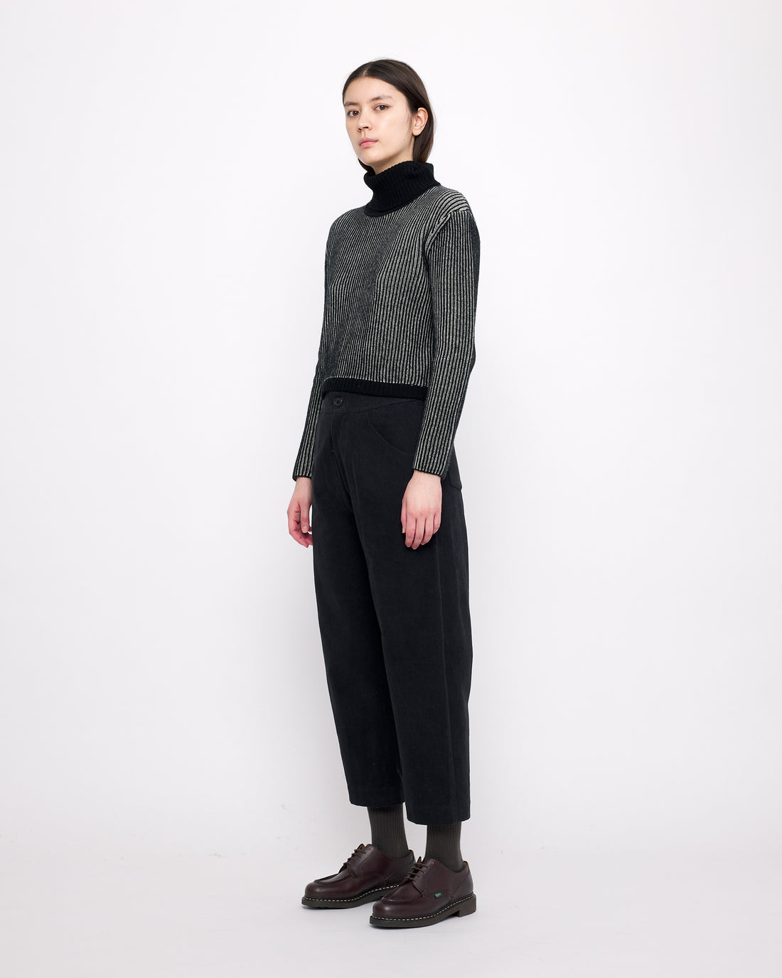 Striped Cropped Turtleneck - FW24 - Black Stripes