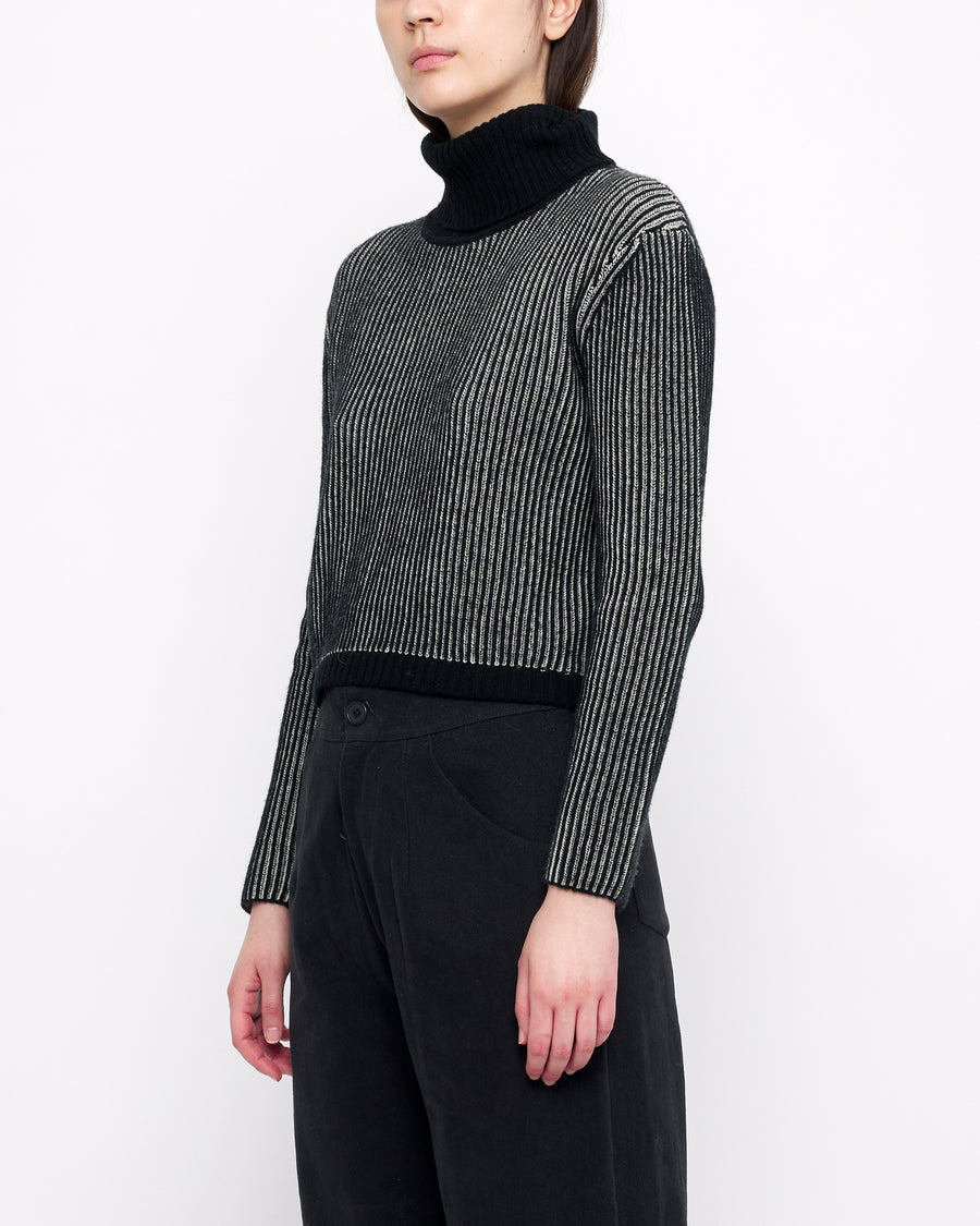 Striped Cropped Turtleneck - FW24 - Black Stripes