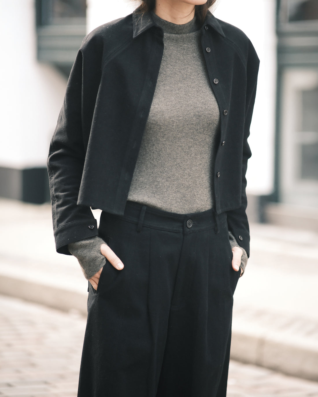 Signature 3/4 Cropped Shirt Jacket - Brushed Canvas Edition - Black