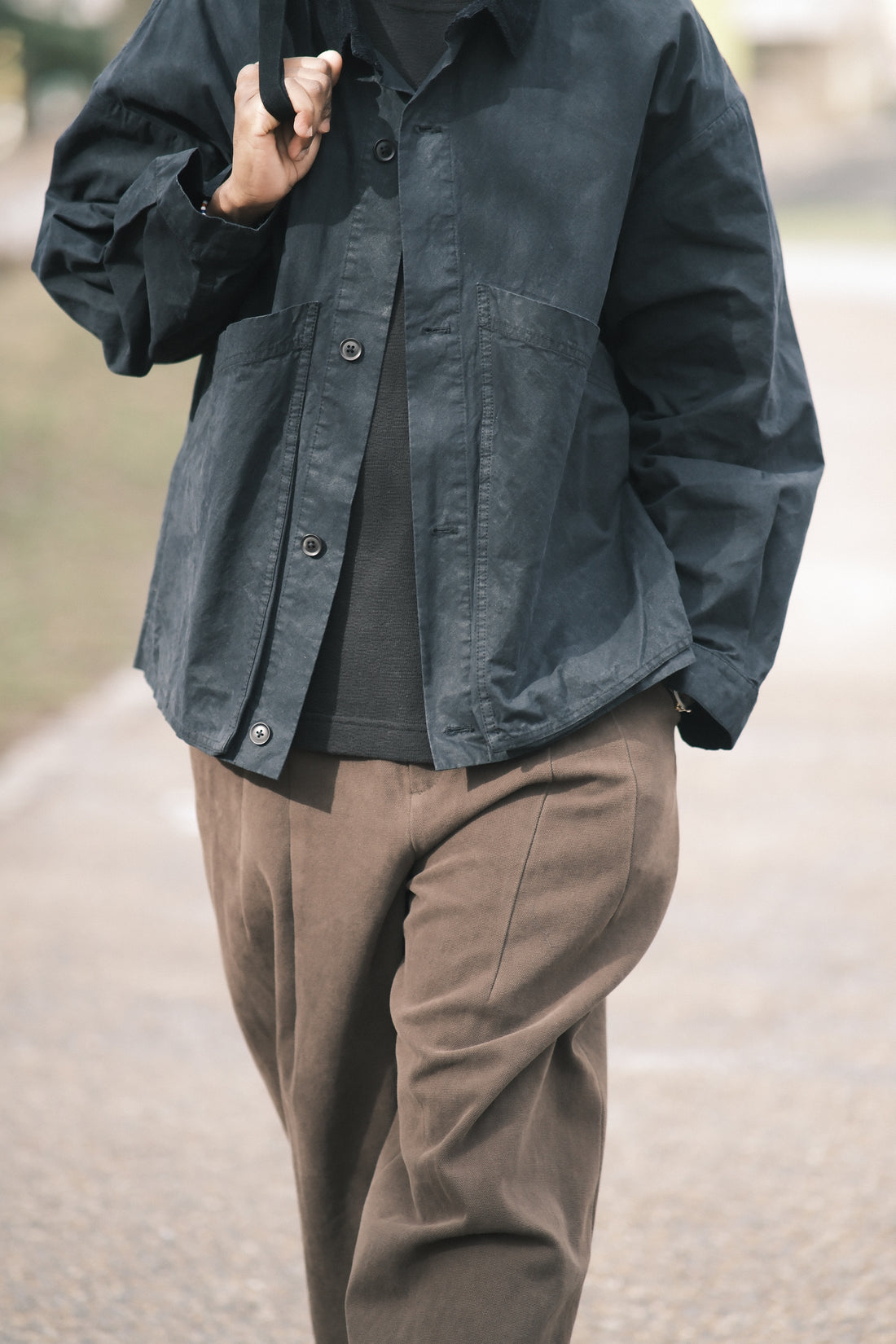 Panel Pockets Shirt Jacket - Waxed Edition - FW26 - Navy Black