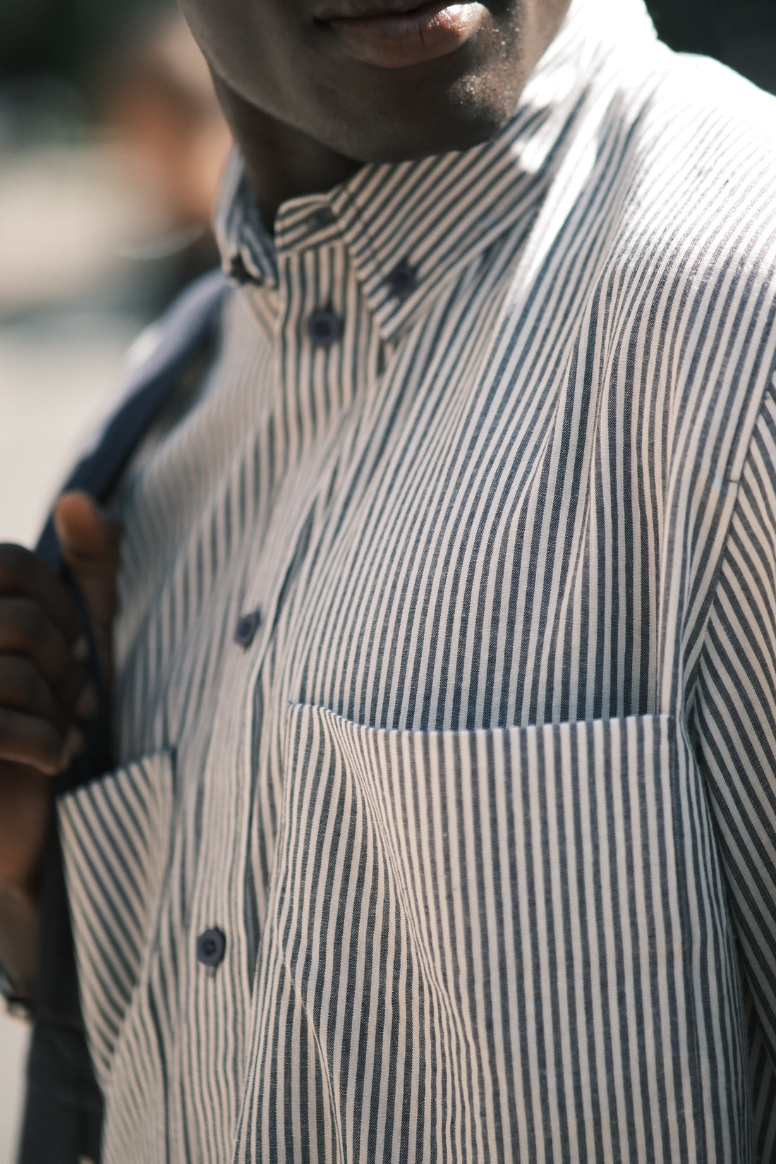 Striped Double Pockets Shirt - SS26 - Navy Stripes