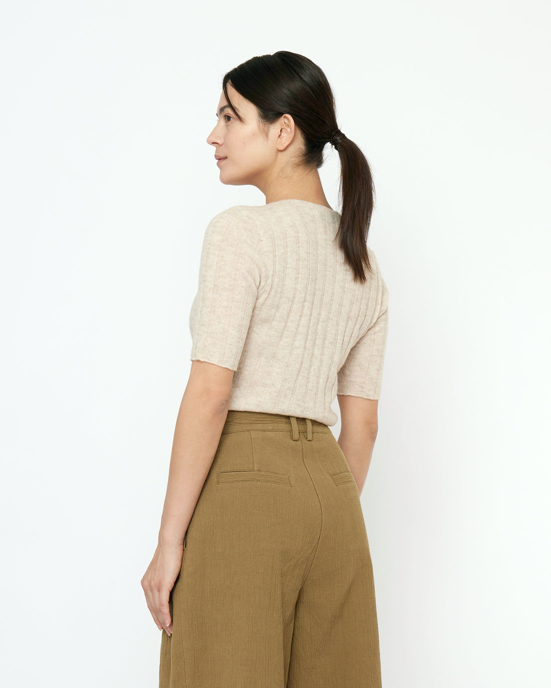 Ribbed Short Sleeves - FW25 - Sand Beige