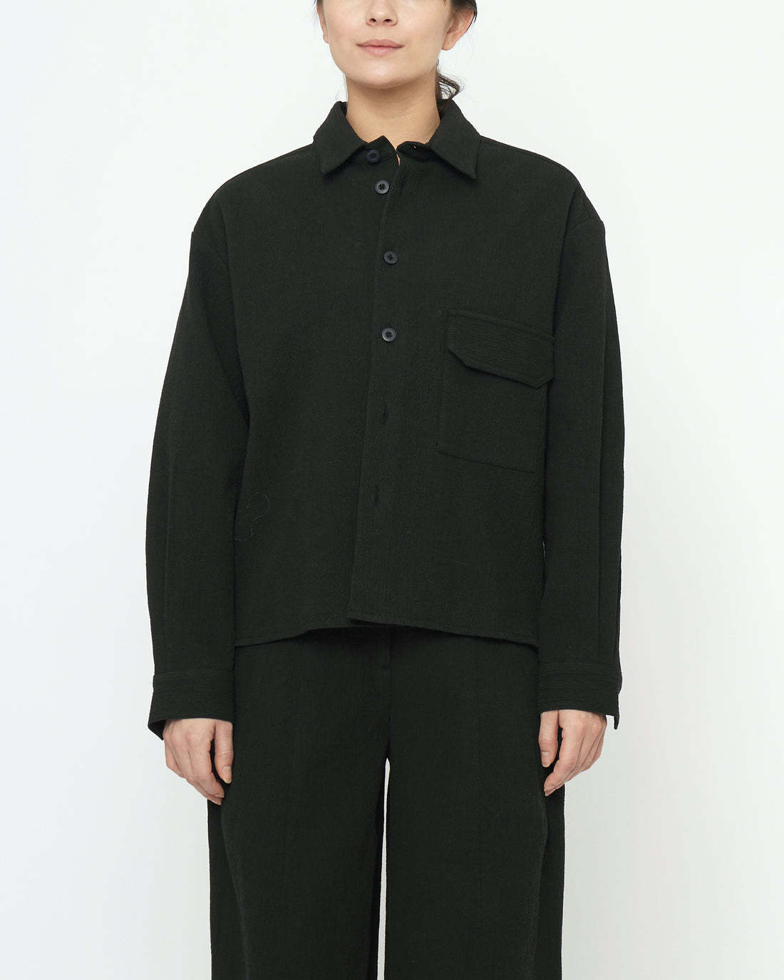 Textured Flat Hem Shirt - FW25 - Black