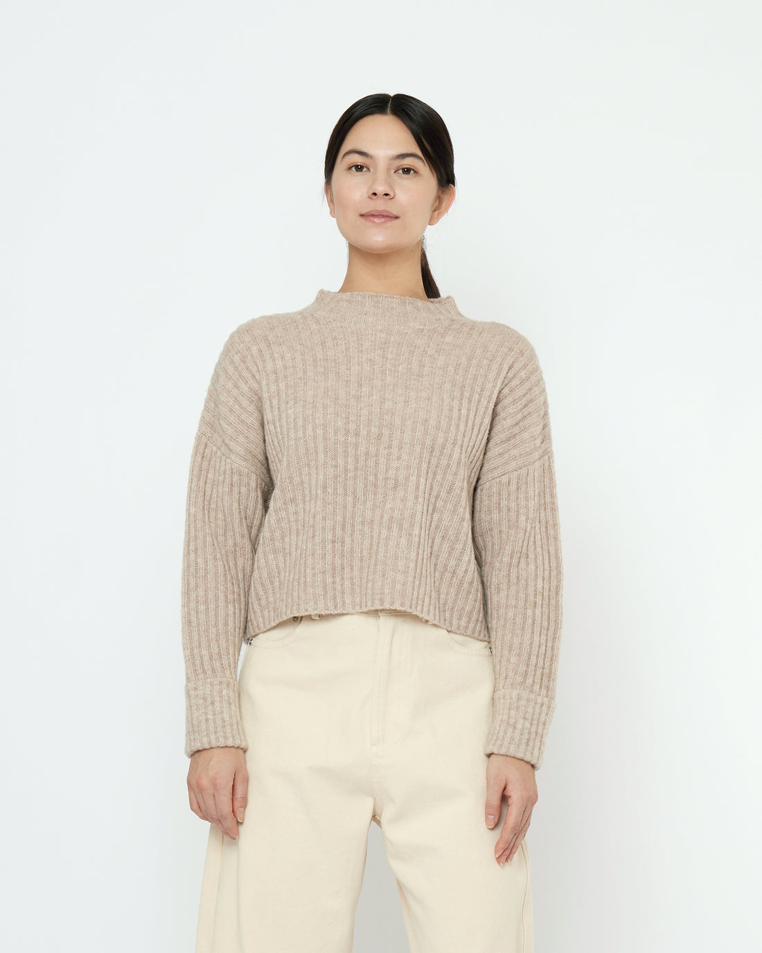 Striped Ribbed Mockneck - FW25 - Taupe Sand