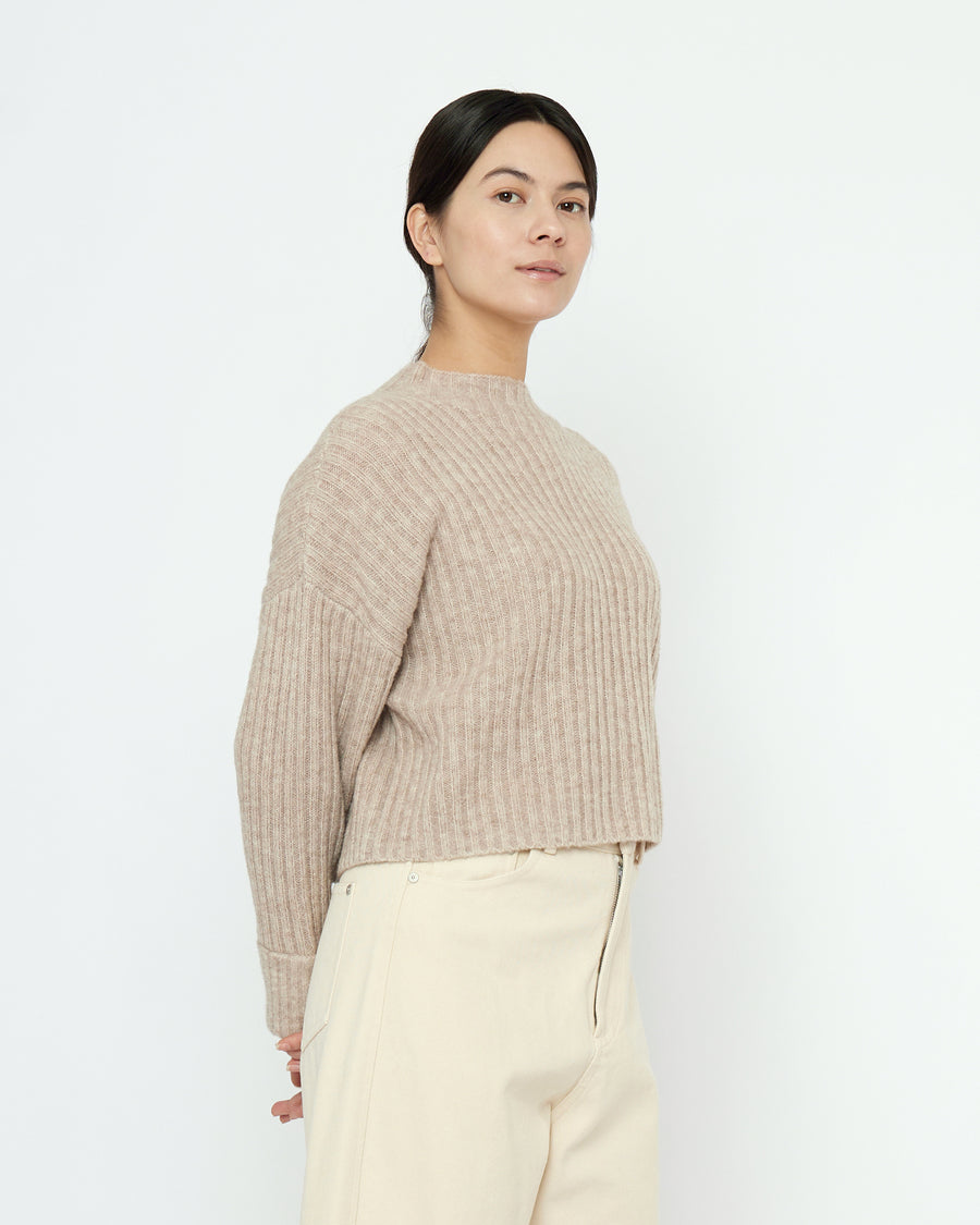 Striped Ribbed Mockneck - FW25 - Taupe Sand