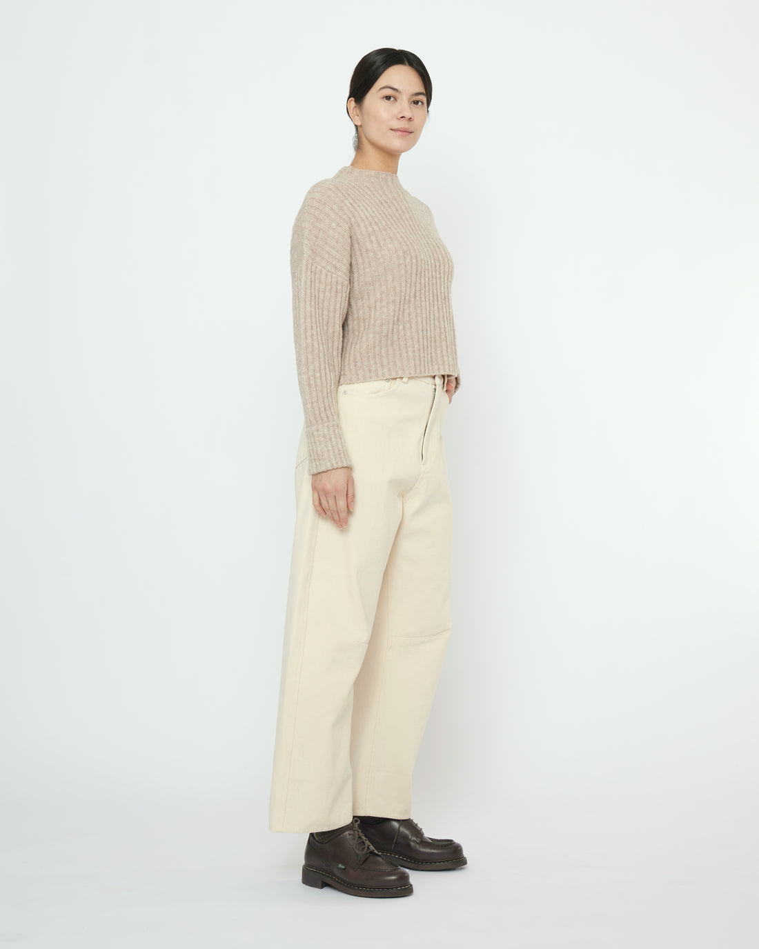 Striped Ribbed Mockneck - FW25 - Taupe Sand