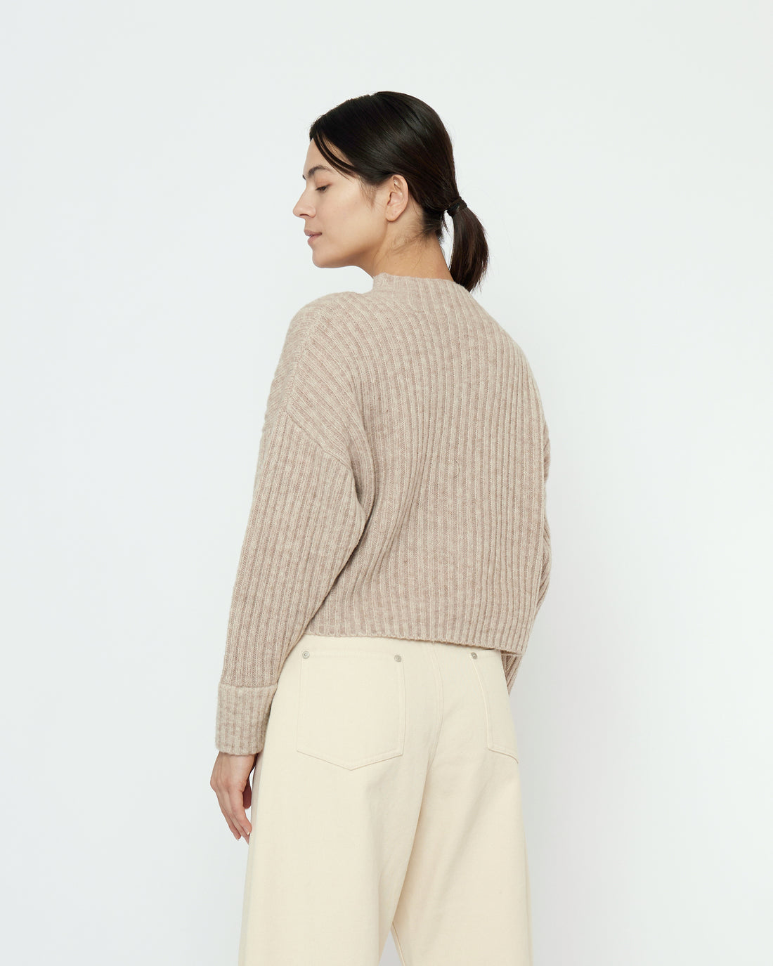 Striped Ribbed Mockneck - FW25 - Taupe Sand