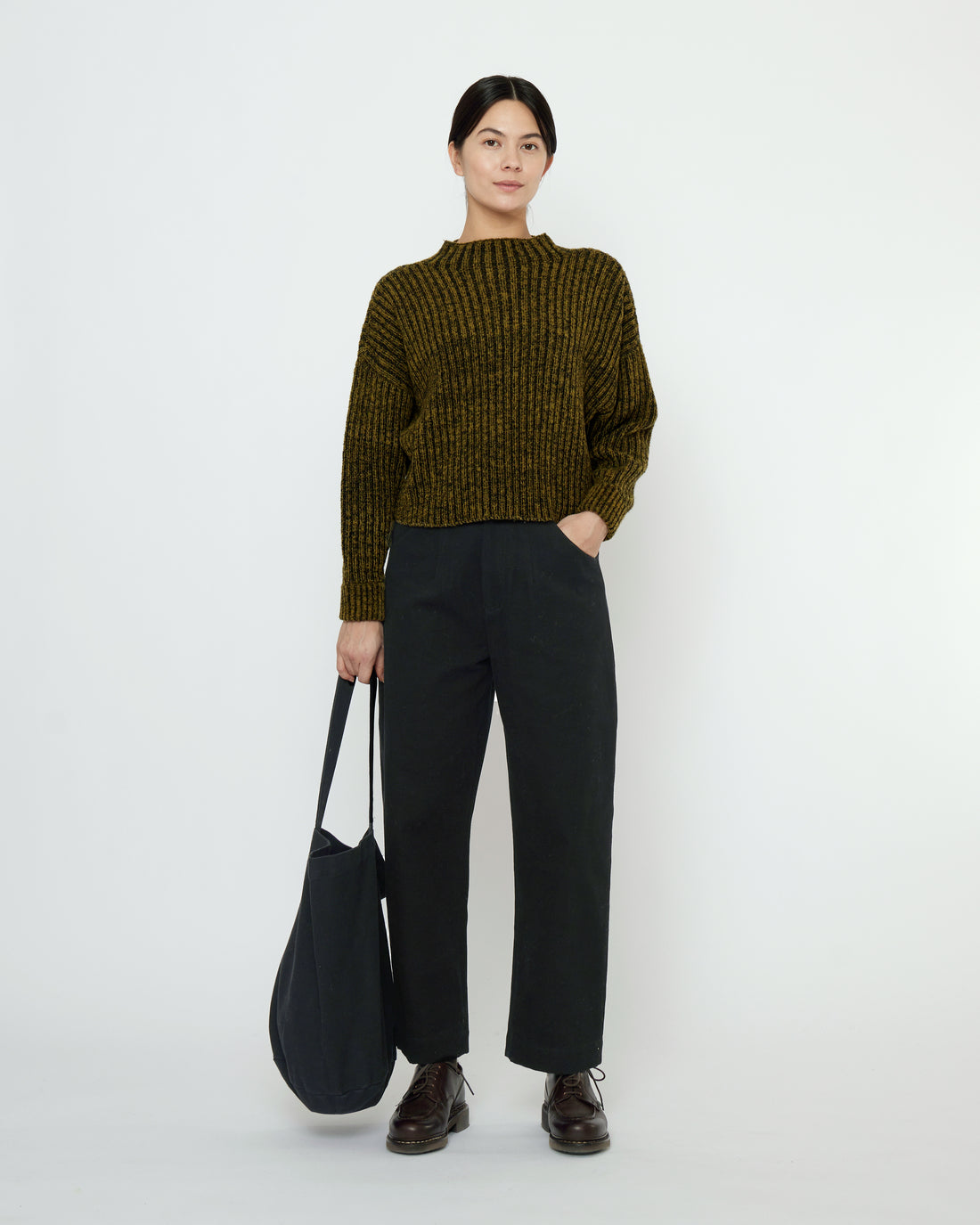 Striped Ribbed Mockneck - FW25 - Topaz Black