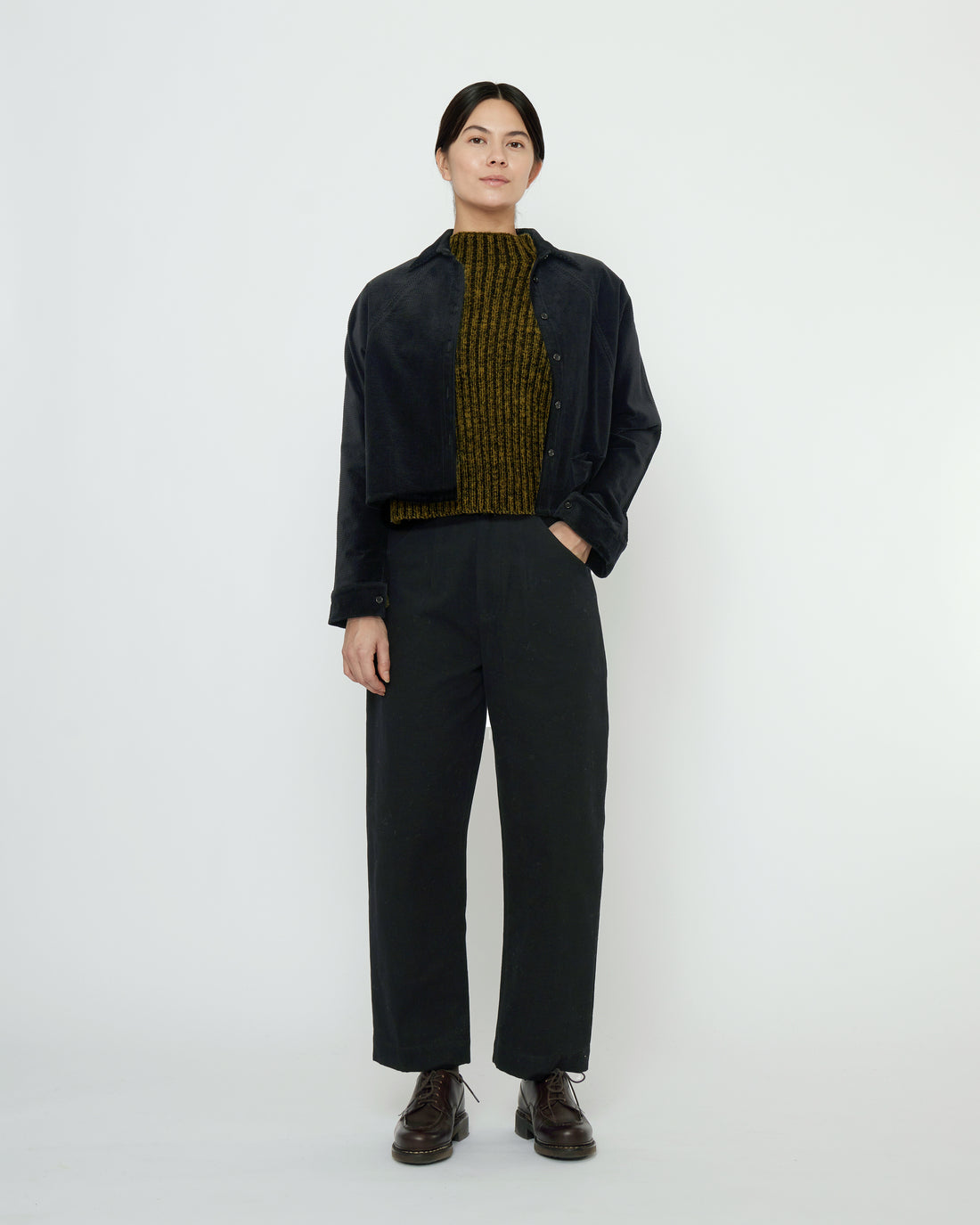 Corduroy 3/4 Cropped Shirt Jacket - FW25 - Black