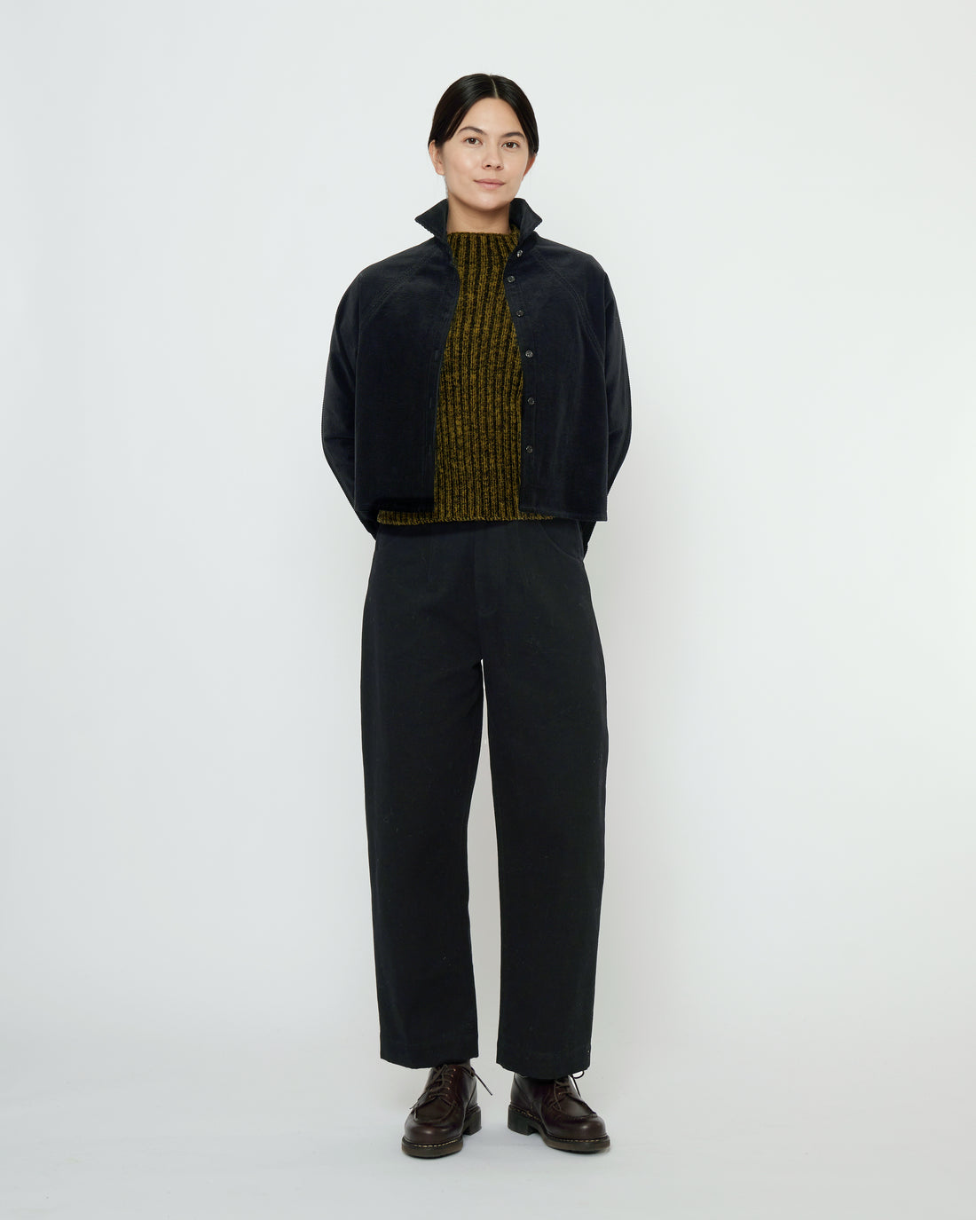 Corduroy 3/4 Cropped Shirt Jacket - FW25 - Black