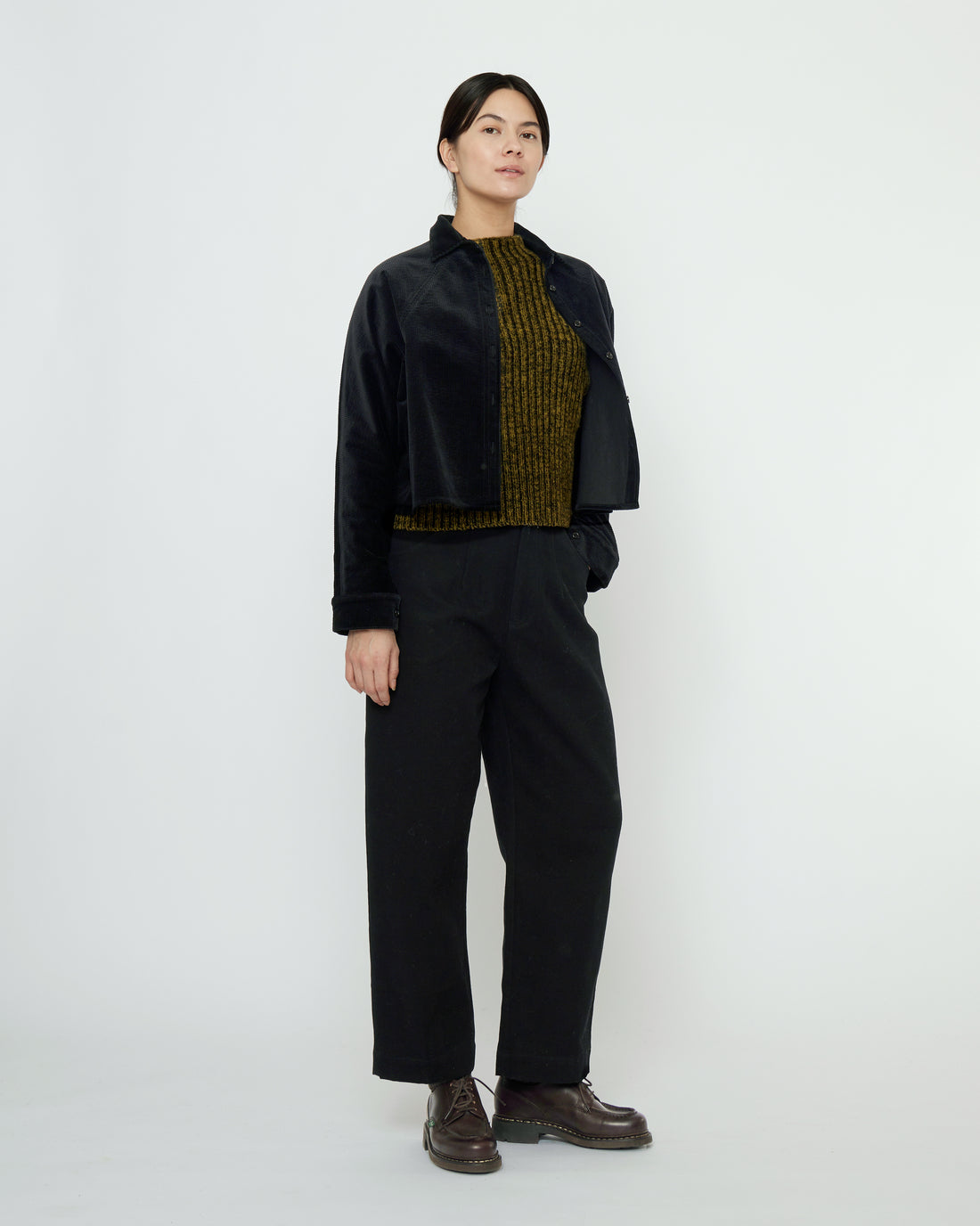 Corduroy 3/4 Cropped Shirt Jacket - FW25 - Black