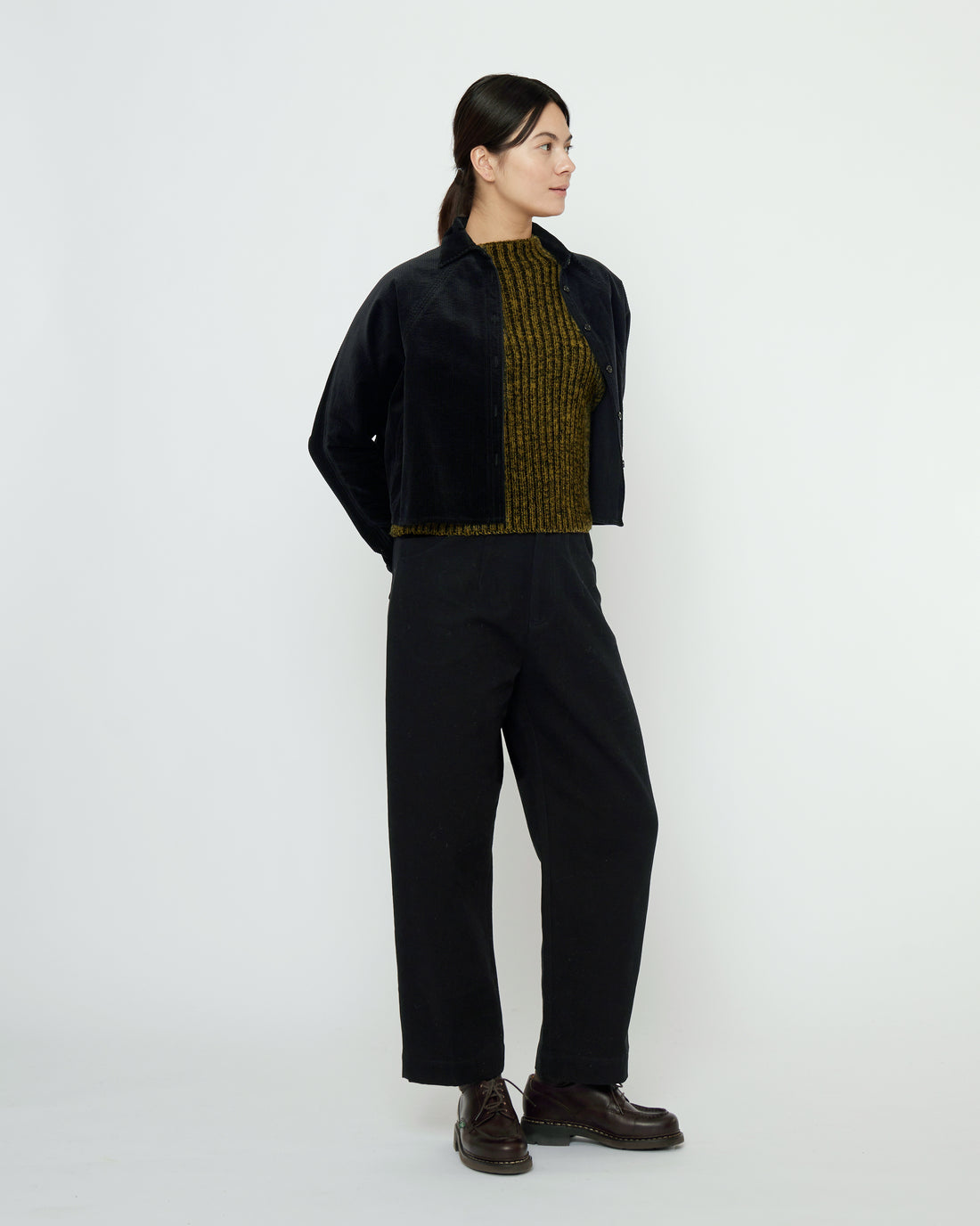 Corduroy 3/4 Cropped Shirt Jacket - FW25 - Black