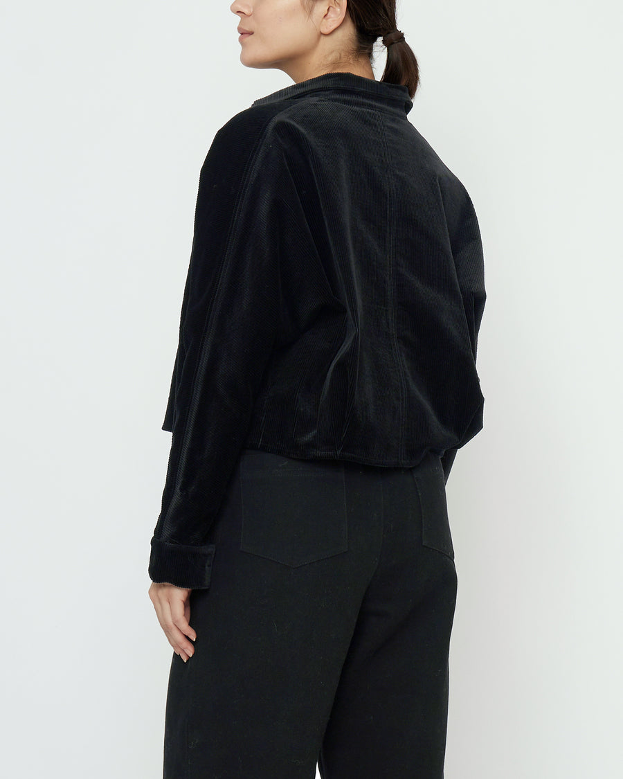 Corduroy 3/4 Cropped Shirt Jacket - FW25 - Black