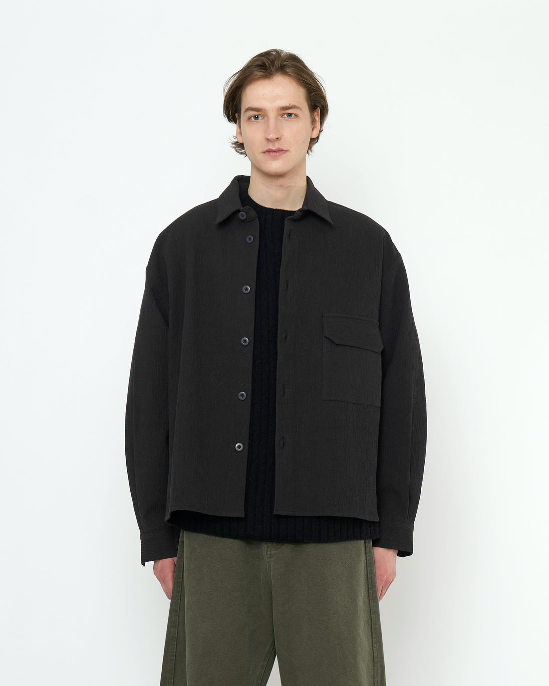 Textured Flat Hem Shirt - FW25 - Black