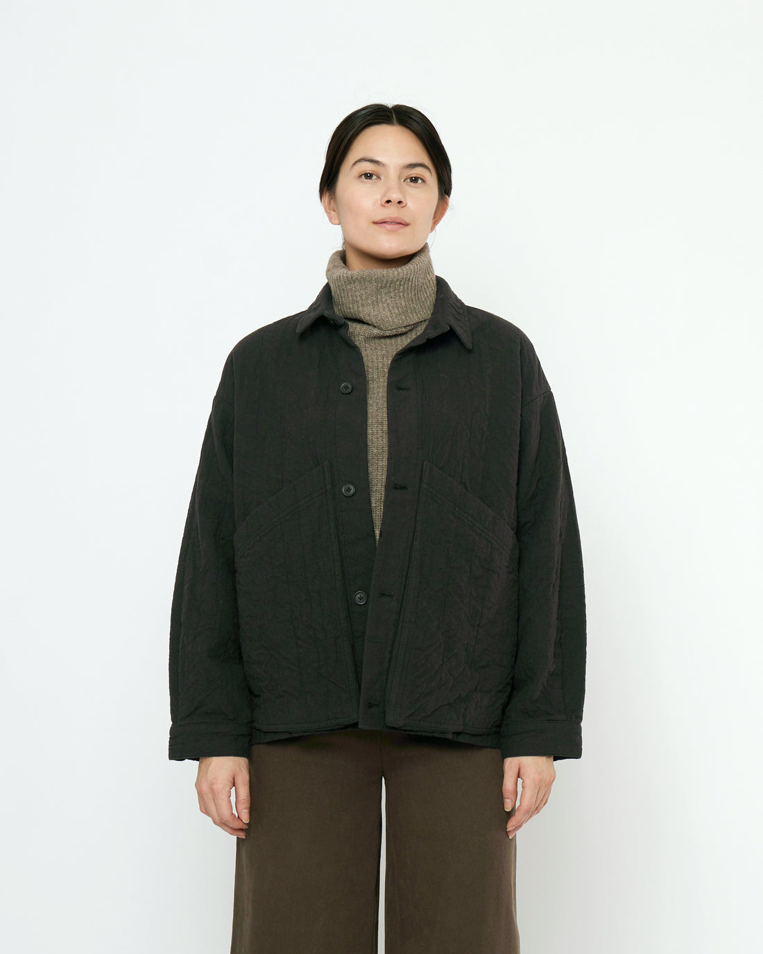 Signature Panel Pockets Shirt Jacket - Textured Edition - Black