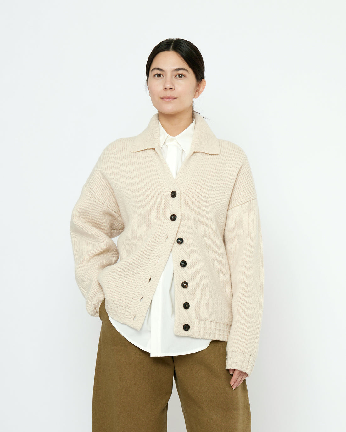 Chunky Collared Cardigan - FW25 - Antique White