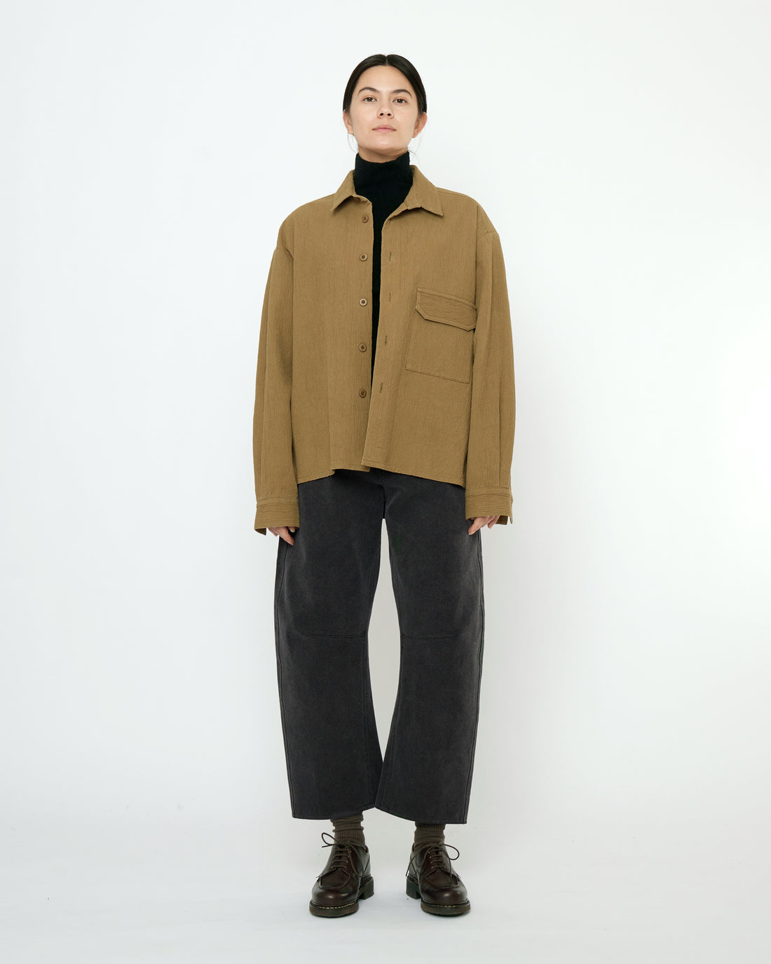 Textured Flat Hem Shirt - FW25 - Kelp
