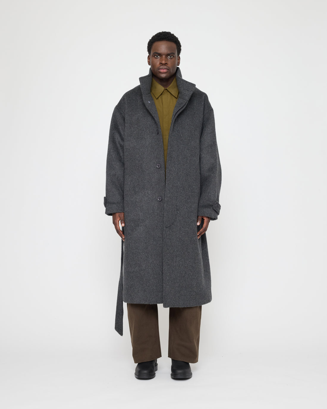 Tall Collar Long Wool Coat - FW26 - Charcoal