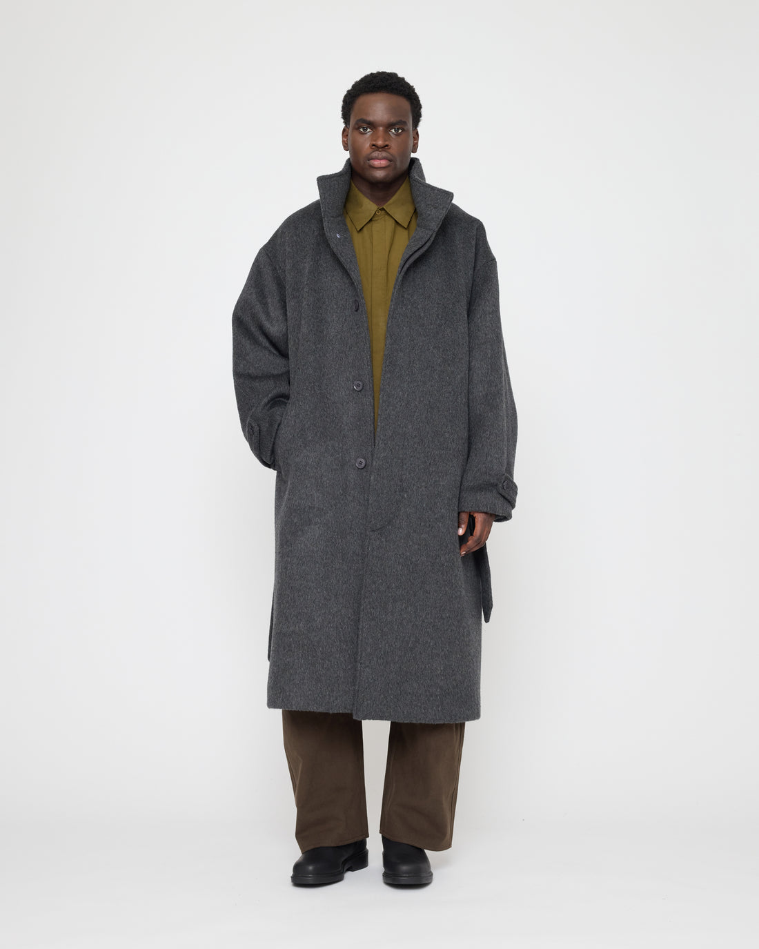Tall Collar Long Wool Coat - FW26 - Charcoal