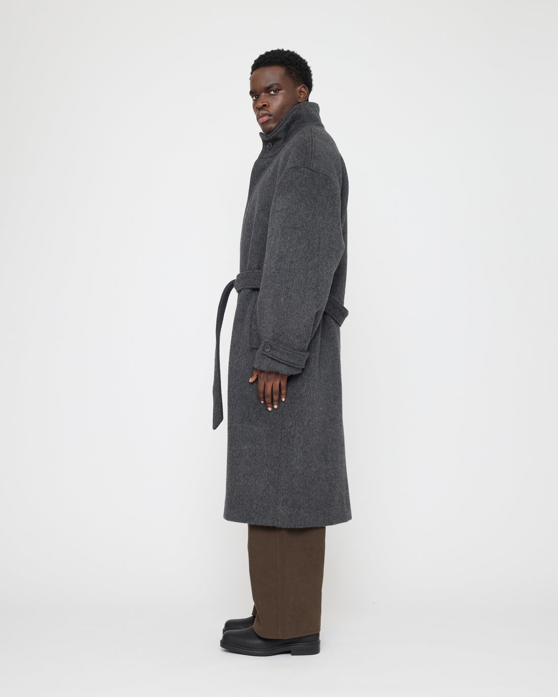 Tall Collar Long Wool Coat - FW26 - Charcoal