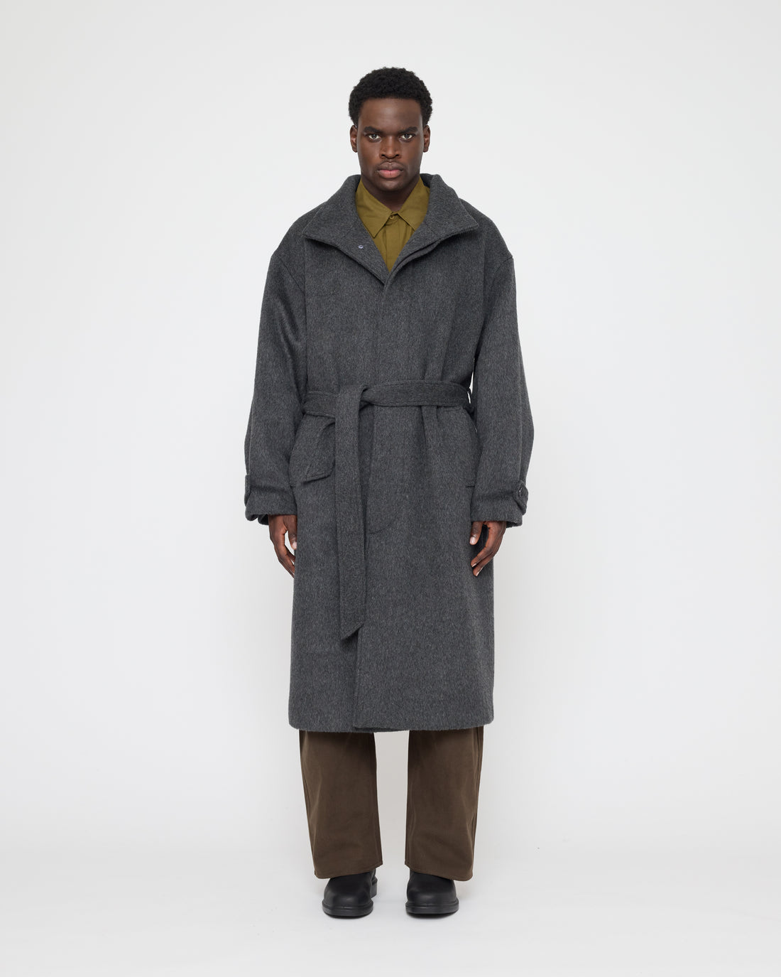 Tall Collar Long Wool Coat - FW26 - Charcoal
