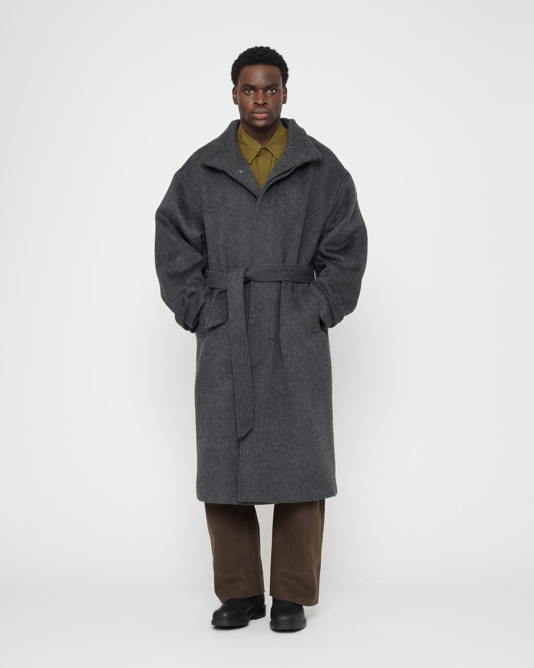 Tall Collar Long Wool Coat - FW26 - Charcoal