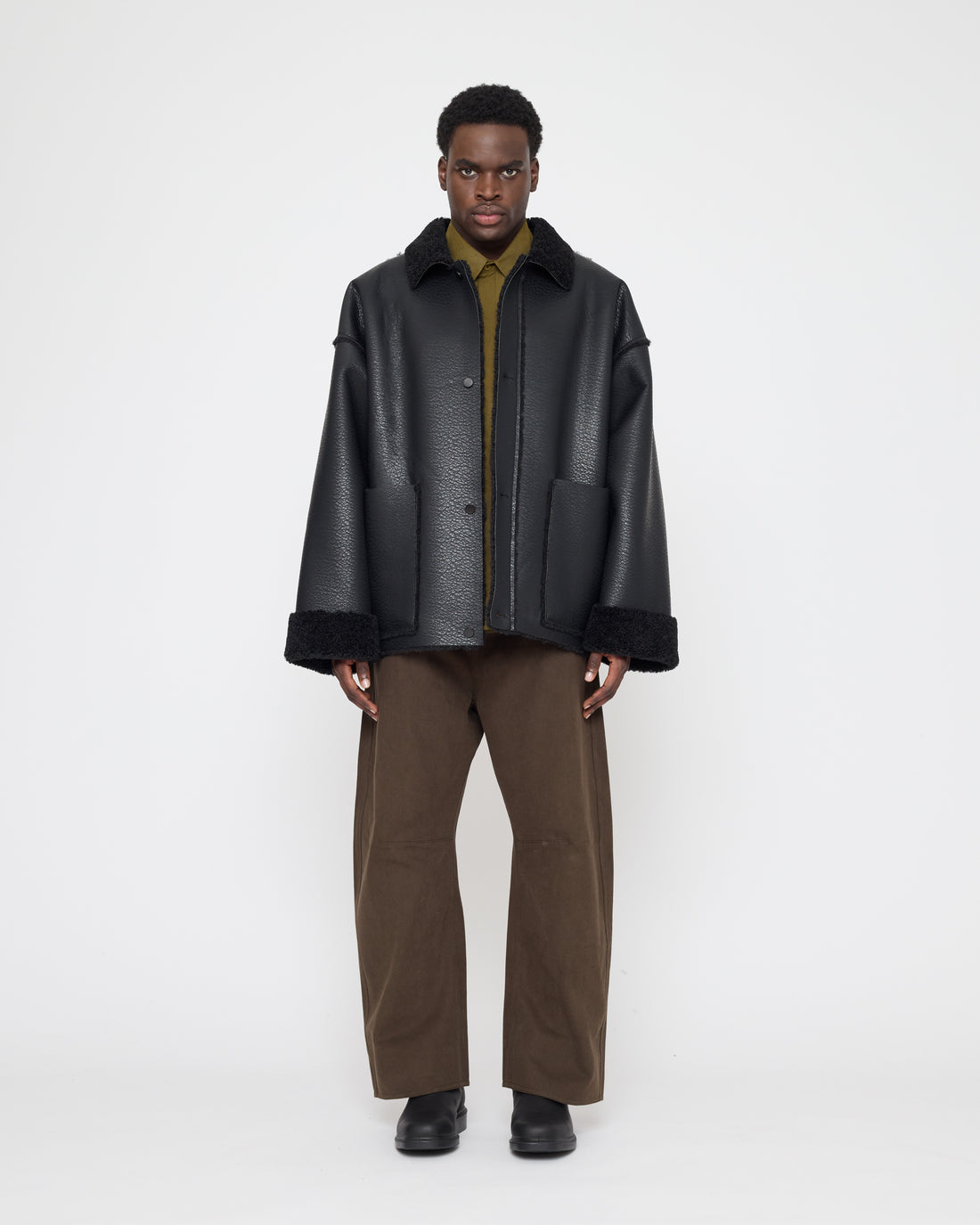 Faux Leather Shearling Jacket - FW26 - Black