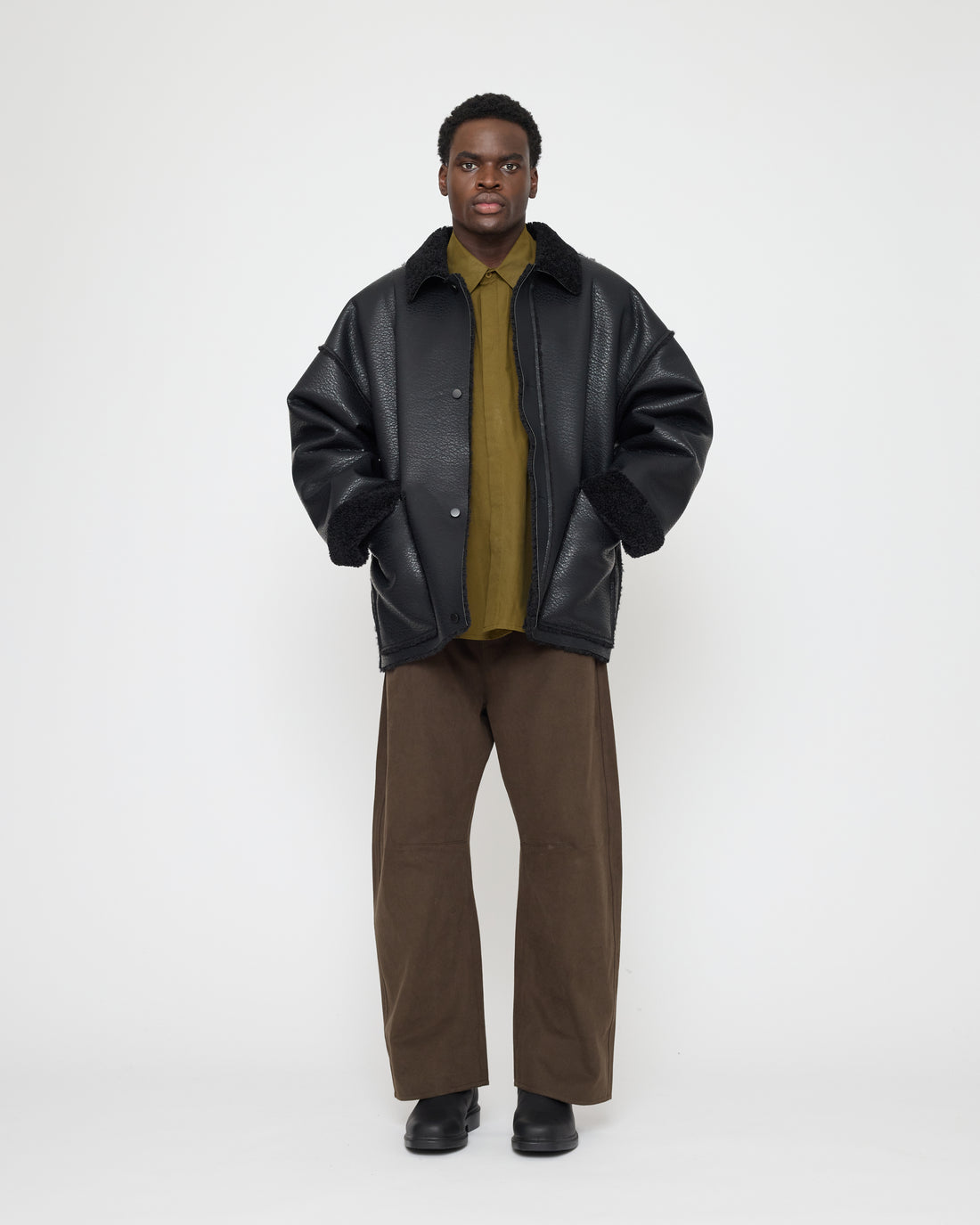 Faux Leather Shearling Jacket - FW26 - Black