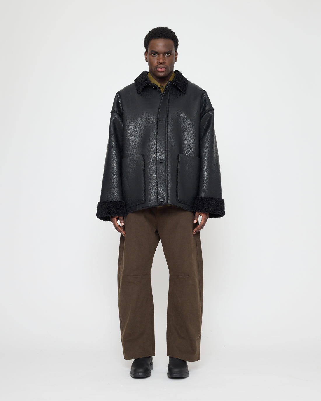 Faux Leather Shearling Jacket - FW26 - Black