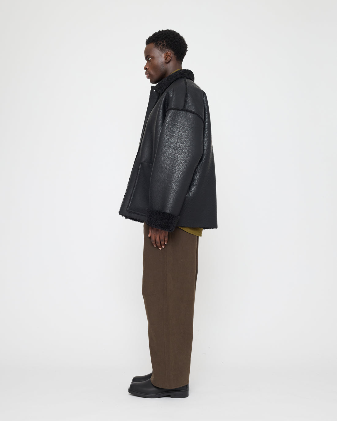 Faux Leather Shearling Jacket - FW26 - Black