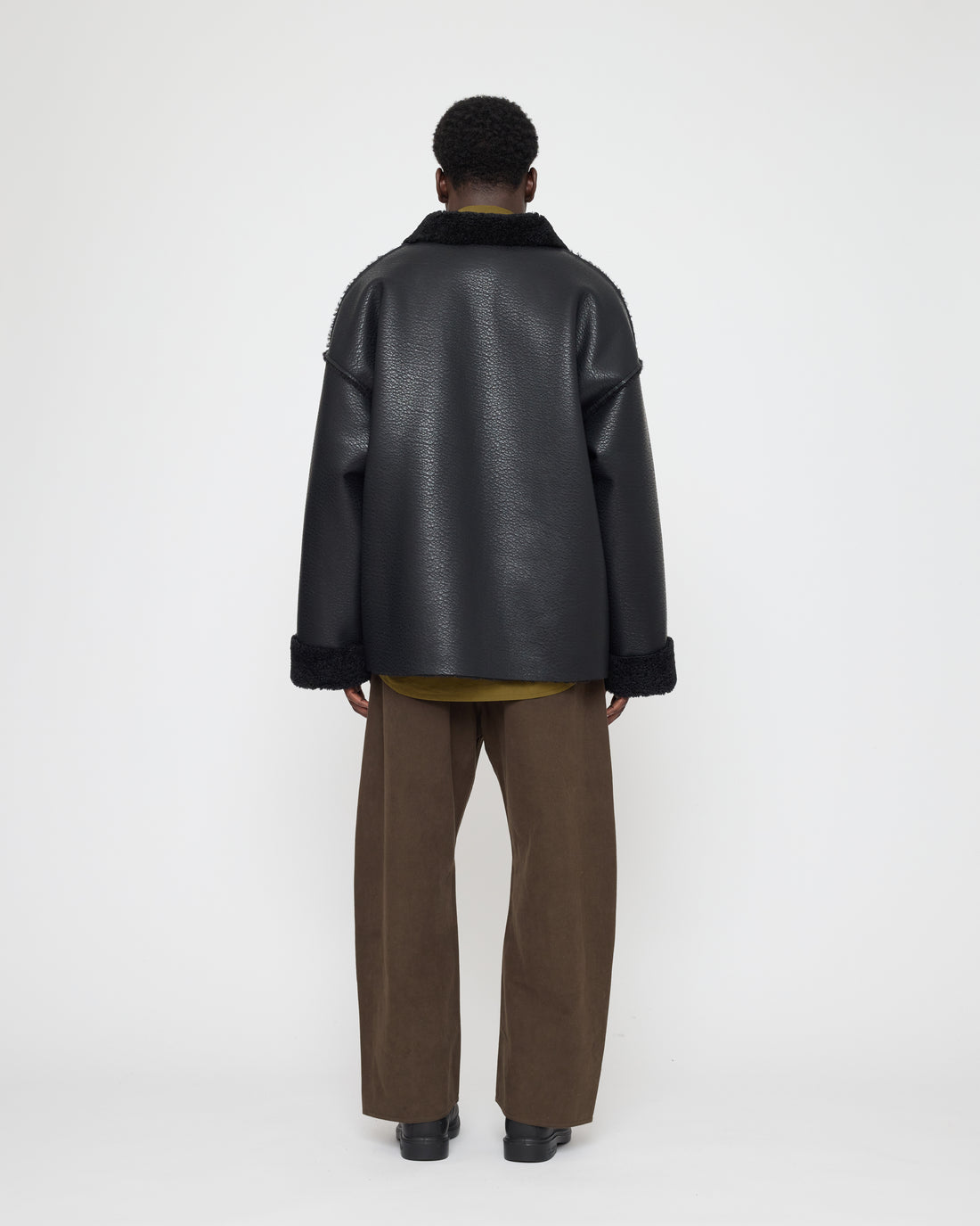 Faux Leather Shearling Jacket - FW26 - Black