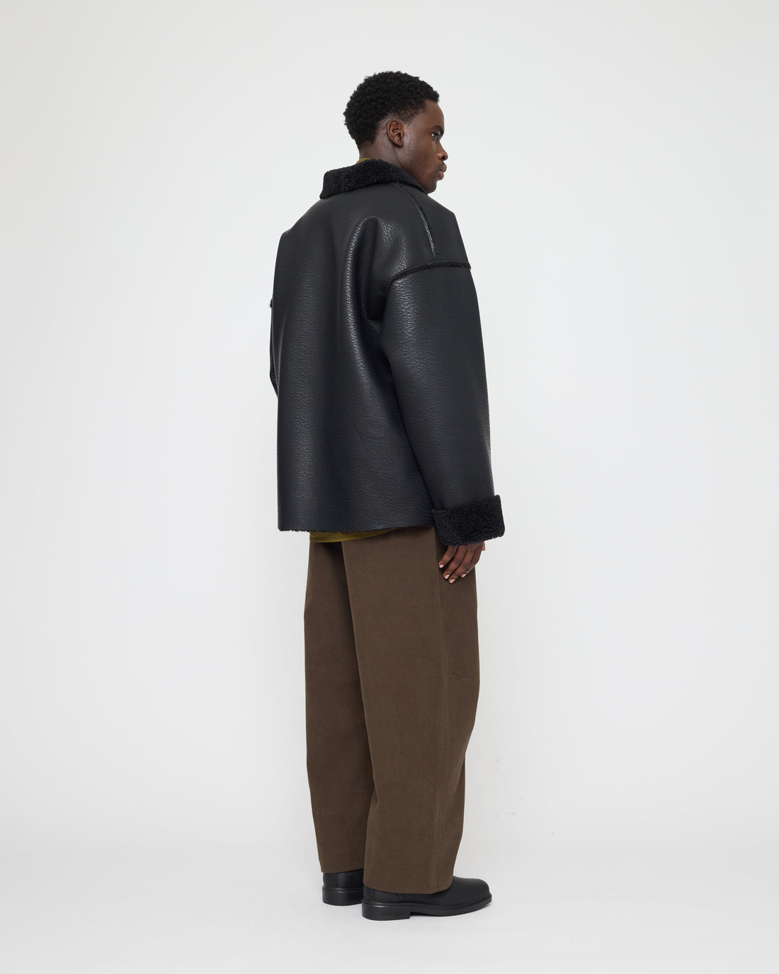 Faux Leather Shearling Jacket - FW26 - Black