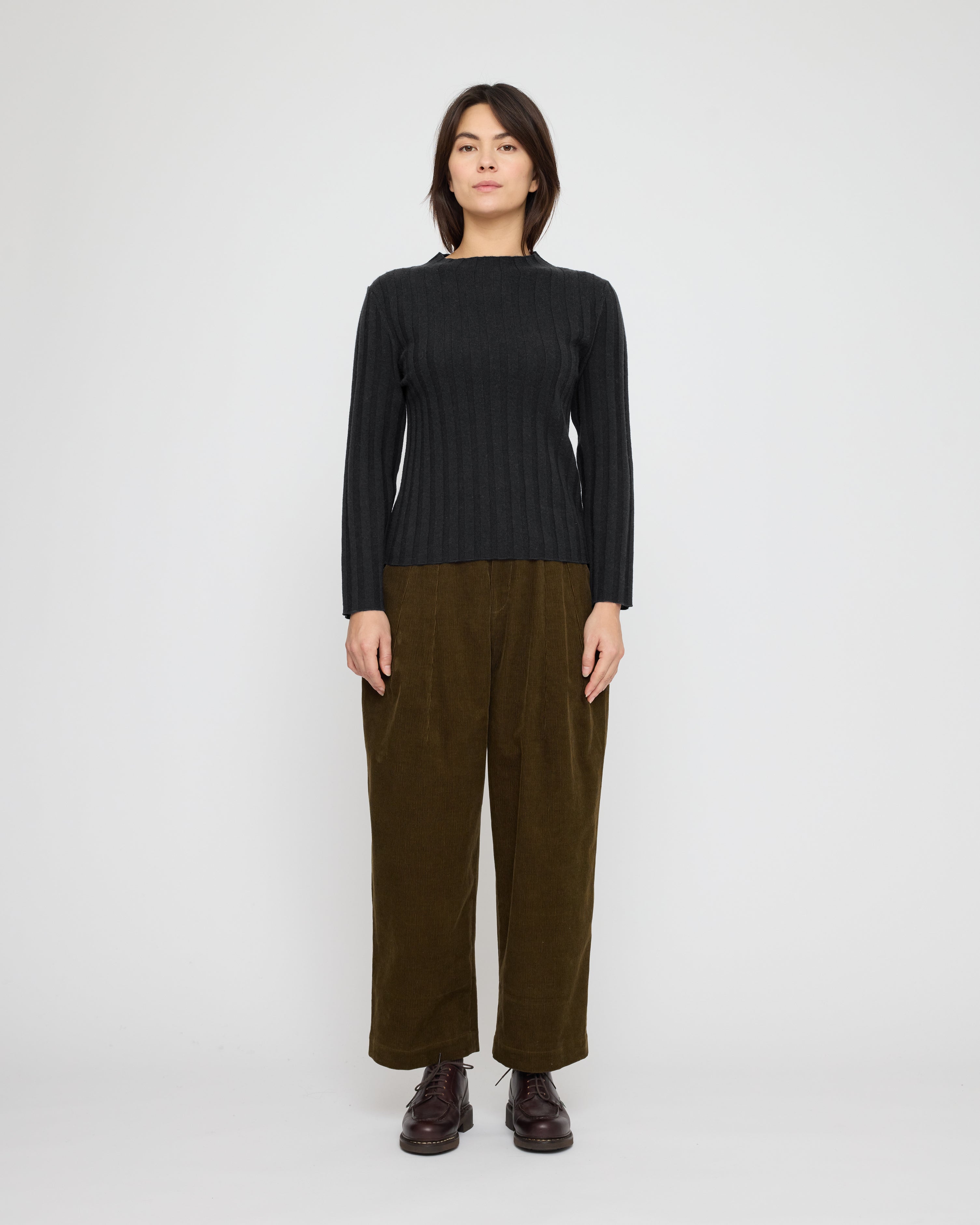 Mock Neck Ribbed Long Sleeves - FW26 - Charcoal