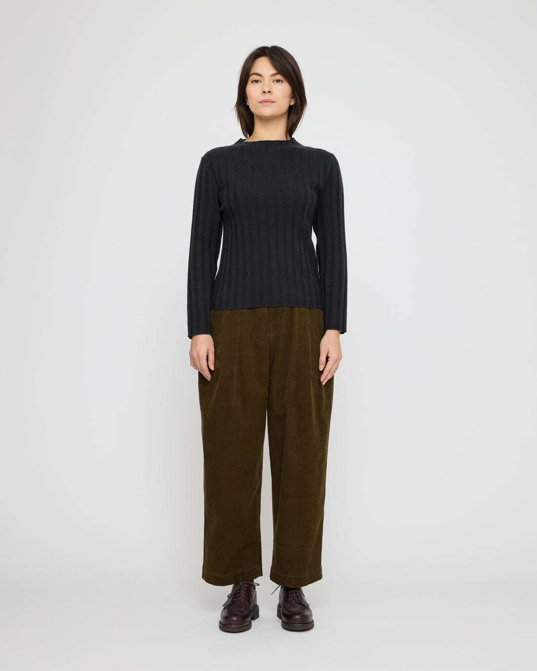Mock Neck Ribbed Long Sleeves - FW26 - Charcoal