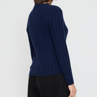 Mock Neck Ribbed Long Sleeves - FW26 - Navy