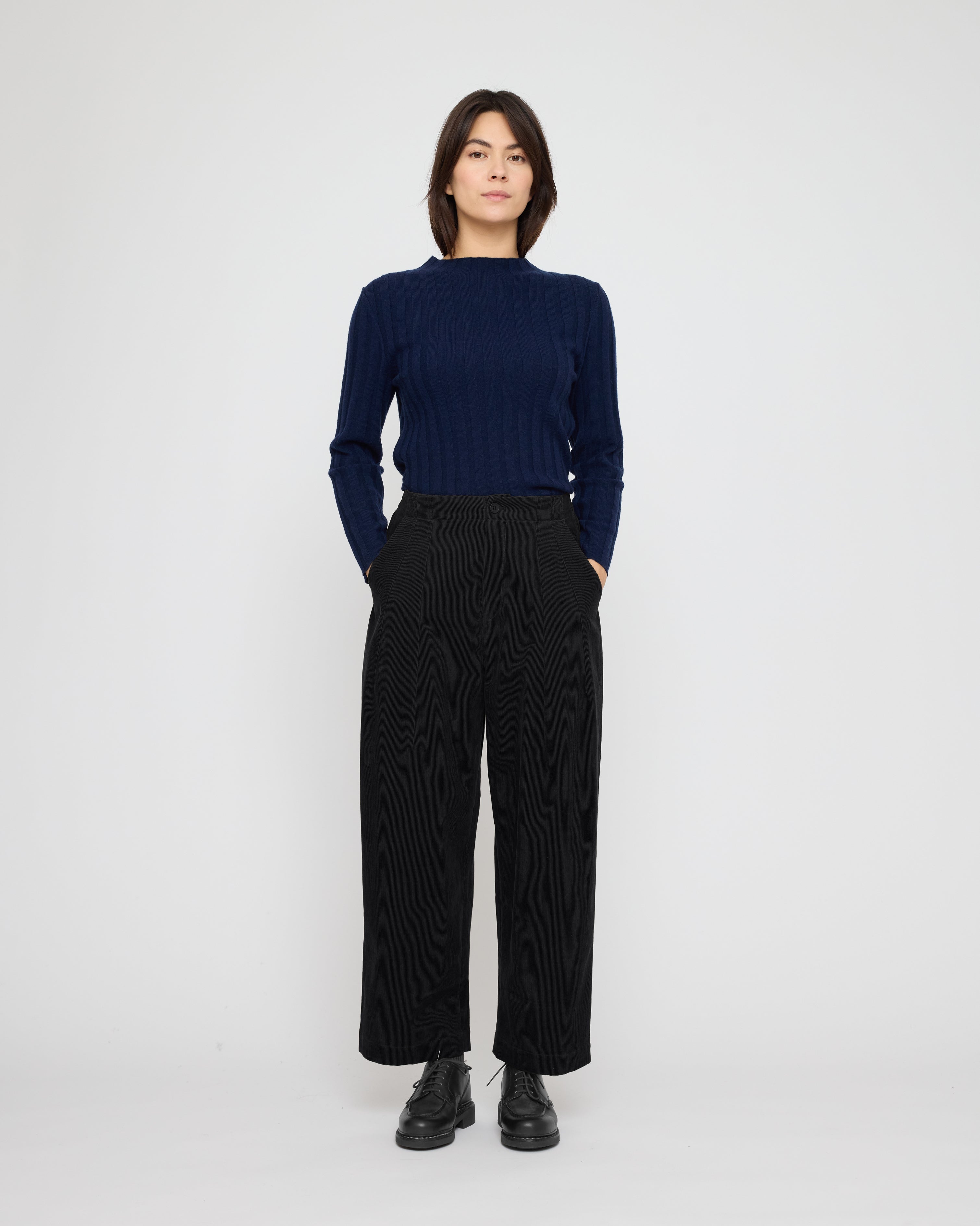 Mock Neck Ribbed Long Sleeves - FW26 - Navy
