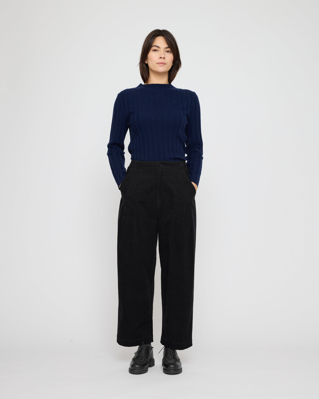 Mock Neck Ribbed Long Sleeves - FW26 - Navy