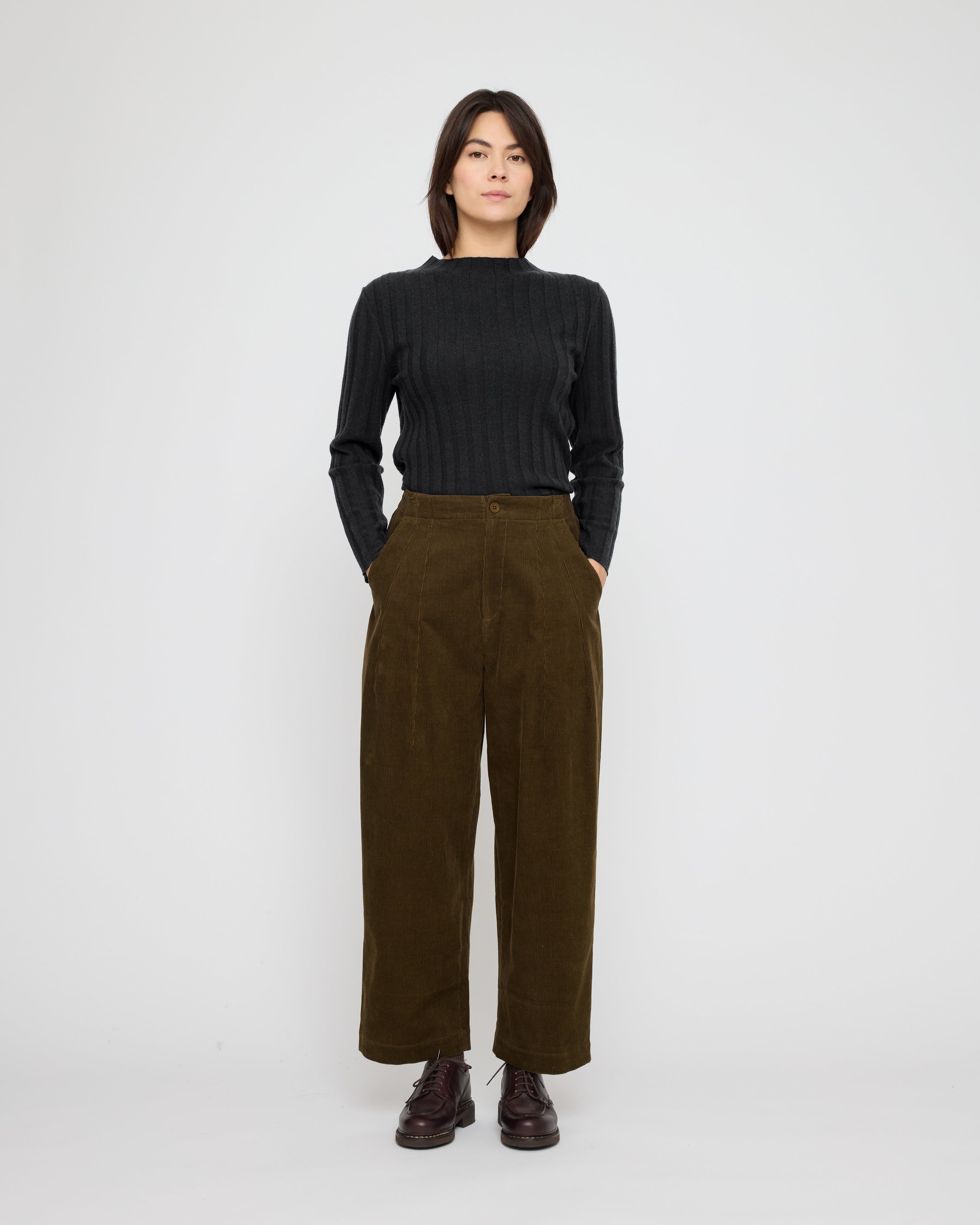 Mock Neck Ribbed Long Sleeves - FW26 - Charcoal