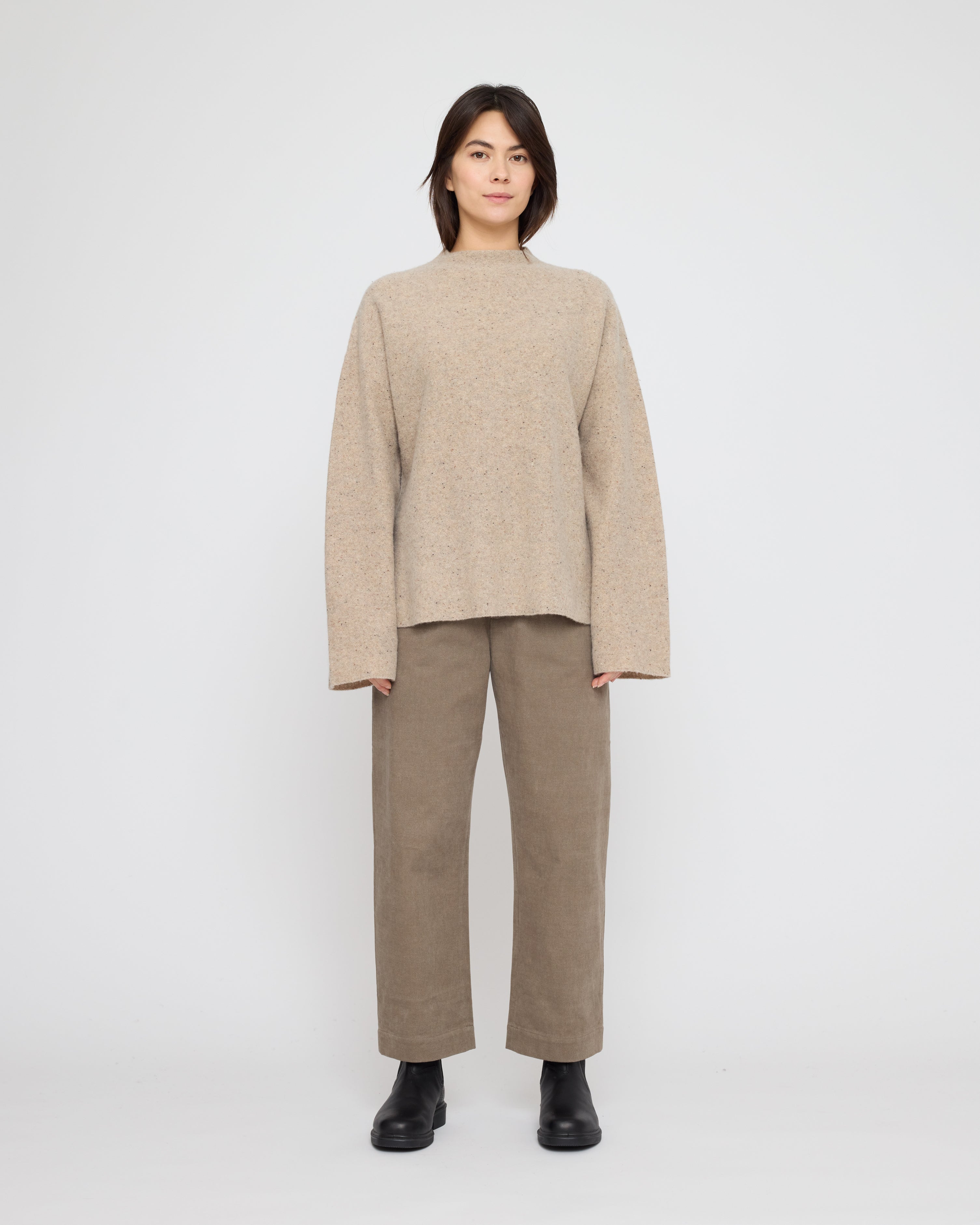 Oversized Mock Neck Sweater - FW26 - Speckle Beige