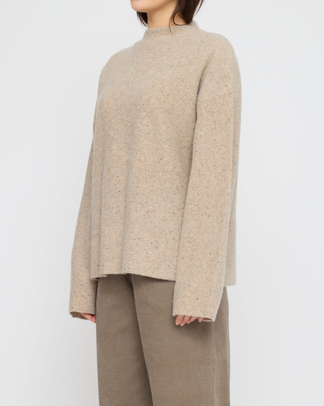 Oversized Mock Neck Sweater - FW26 - Speckle Beige