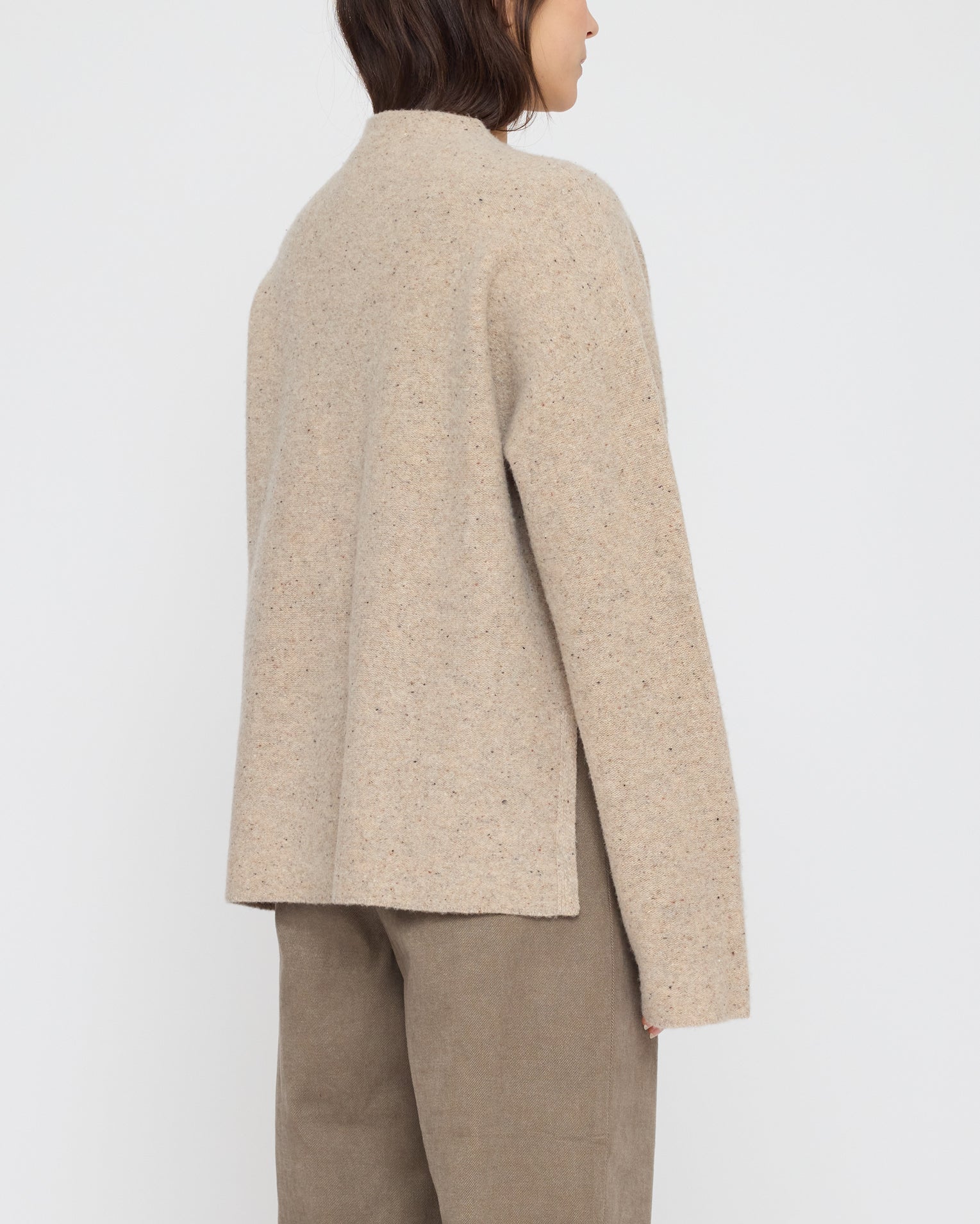 Oversized Mock Neck Sweater - FW26 - Speckle Beige