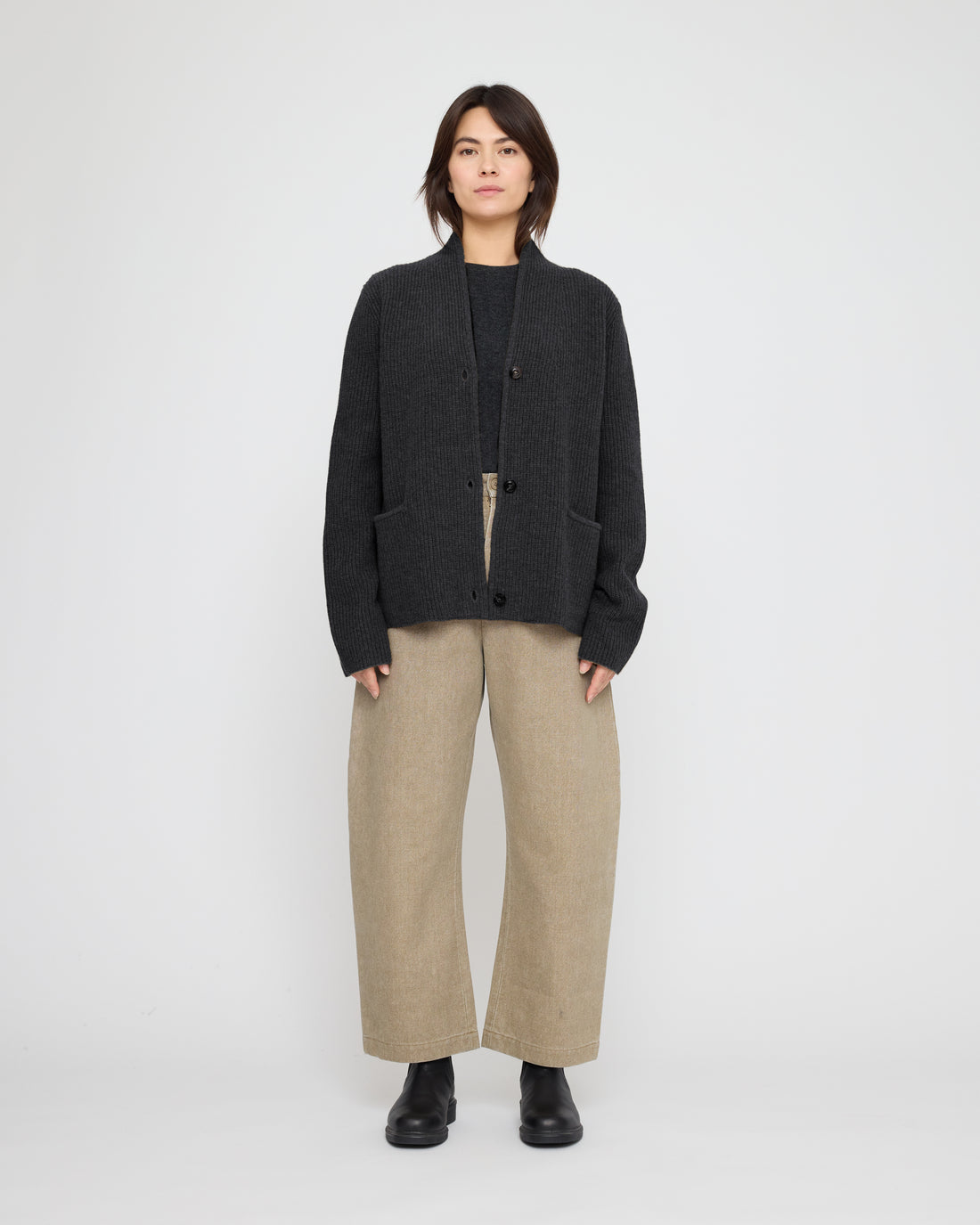 Pocket Ribbed Cardigan - FW26 - Charcoal