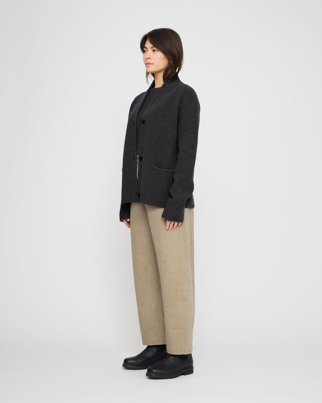 Pocket Ribbed Cardigan - FW26 - Charcoal