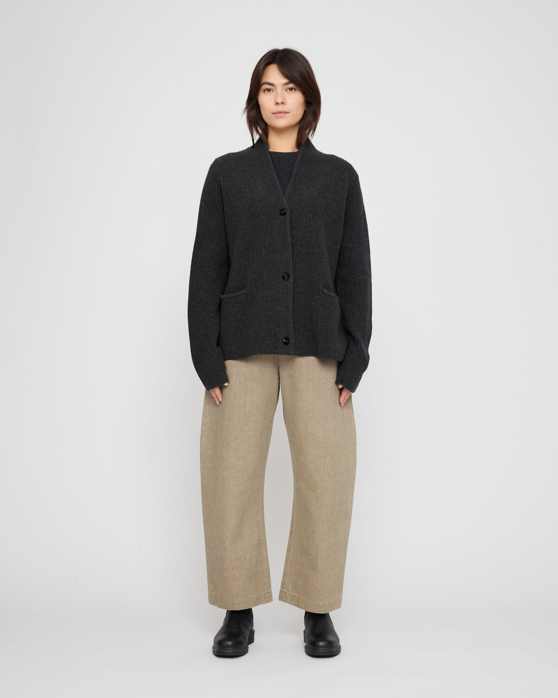 Pocket Ribbed Cardigan - FW26 - Charcoal