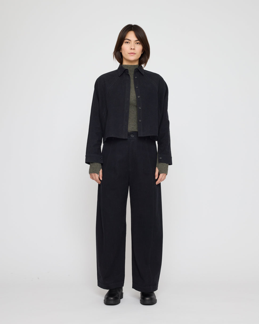Signature 3/4 Cropped Shirt Jacket - Brushed Canvas Edition - Black