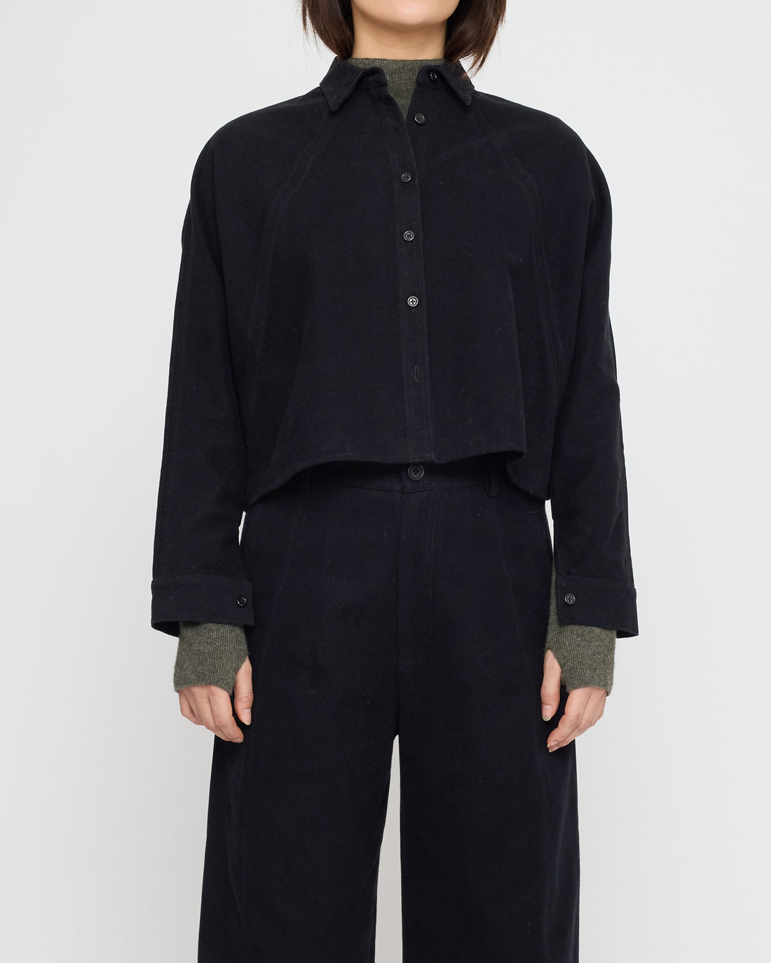 Signature 3/4 Cropped Shirt Jacket - Brushed Canvas Edition - Black