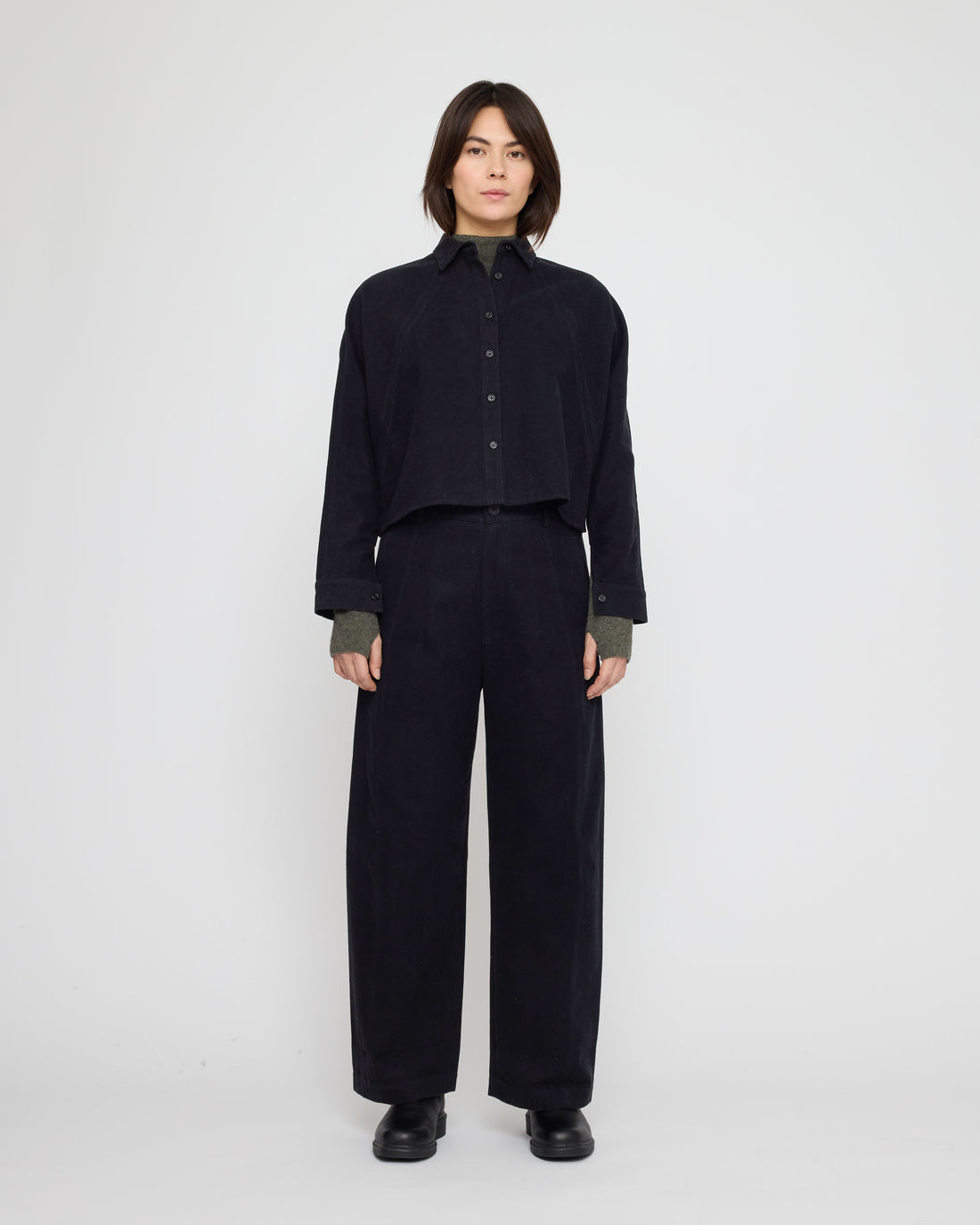 Signature 3/4 Cropped Shirt Jacket - Brushed Canvas Edition - Black