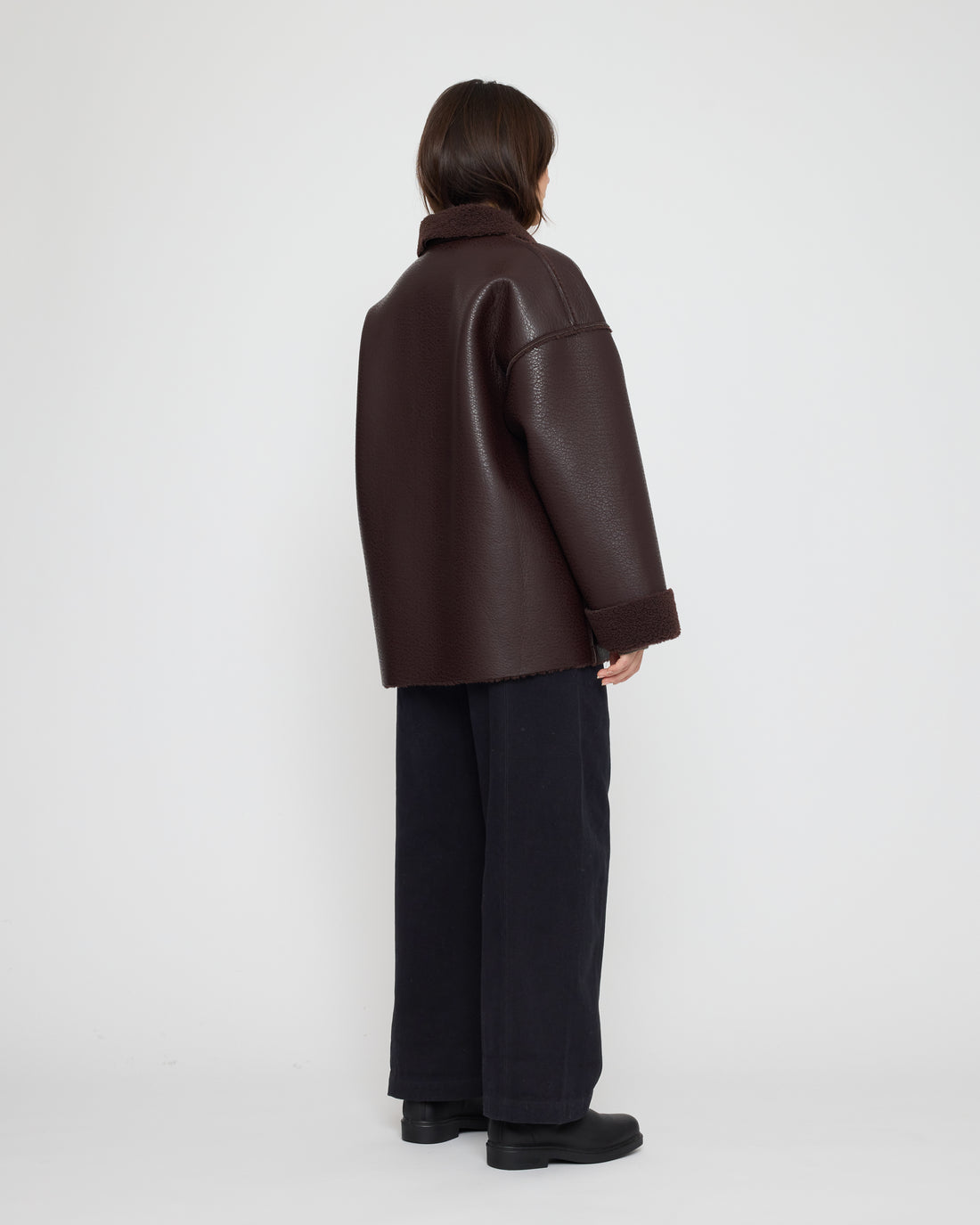 Faux Leather Shearling Jacket - FW26 - Chestnut Brown