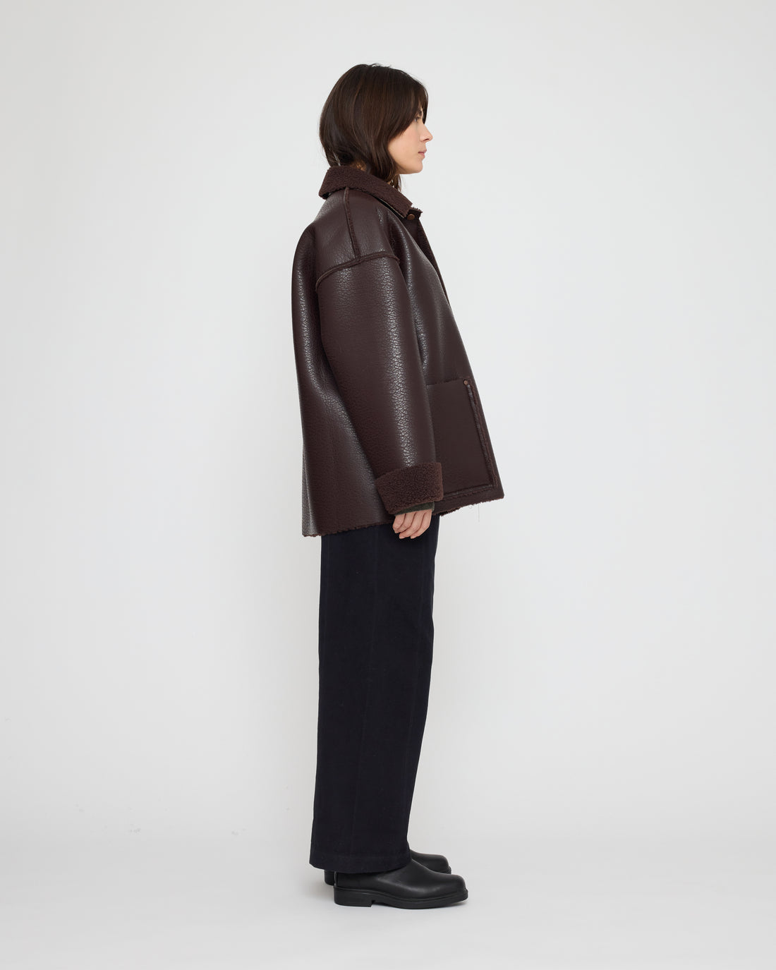 Faux Leather Shearling Jacket - FW26 - Chestnut Brown