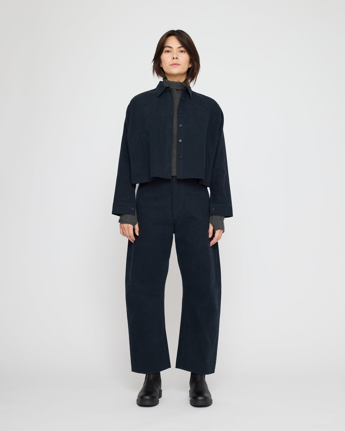 Signature 3/4 Cropped Shirt Jacket - Brushed Canvas Edition - Navy